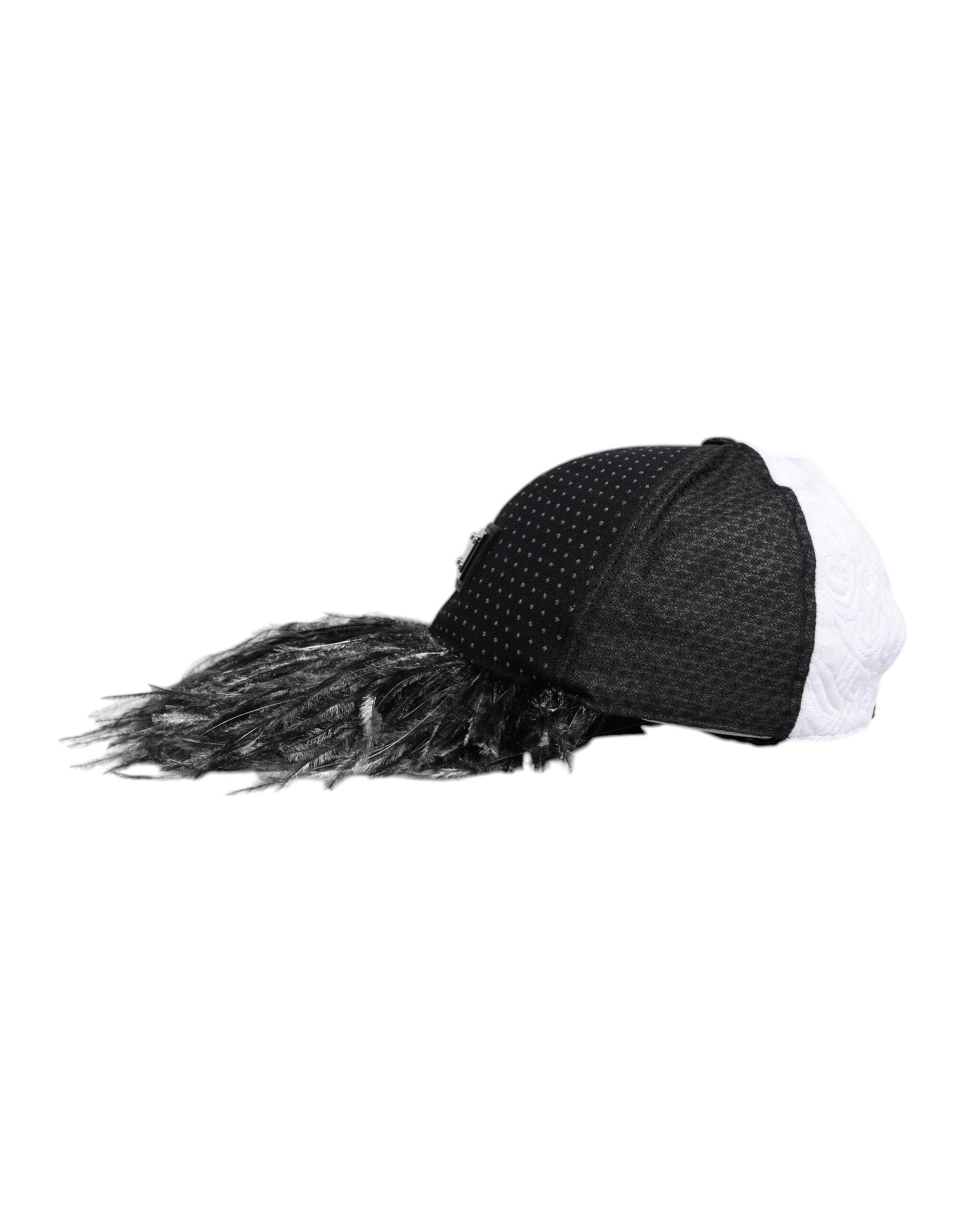 Dolce & Gabbana White Black Polka Dot Feathers Baseball Cap | Regal Royce