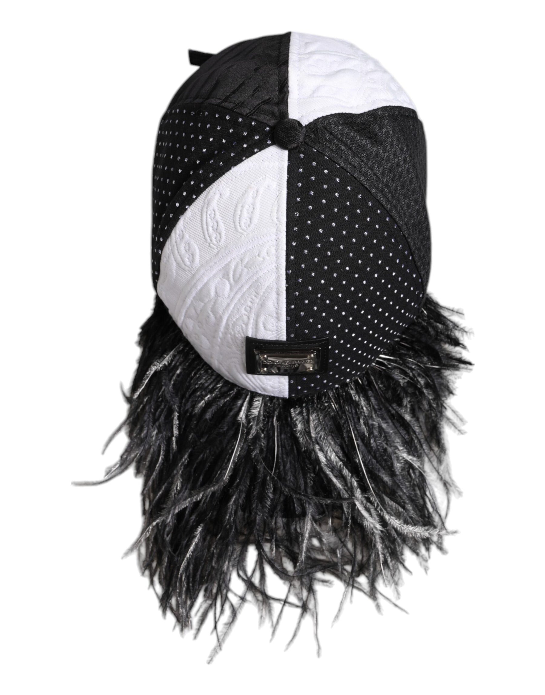 Dolce & Gabbana White Black Polka Dot Feathers Baseball Cap | Regal Royce