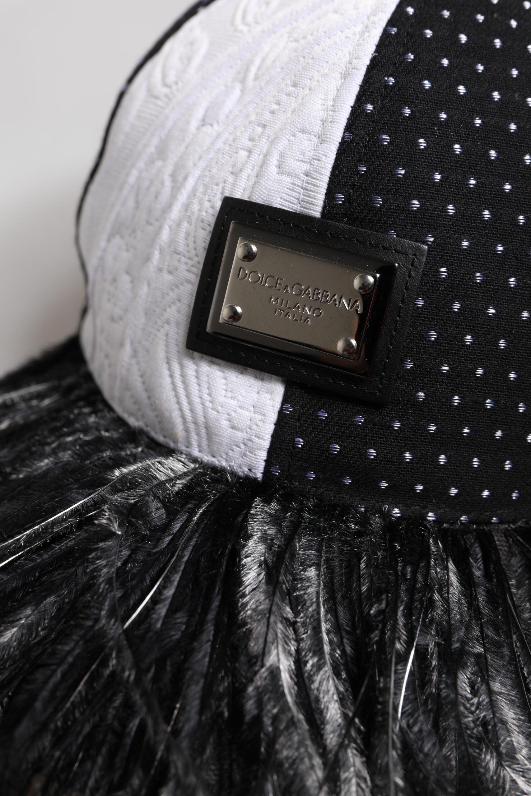 Dolce & Gabbana White Black Polka Dot Feathers Baseball Cap