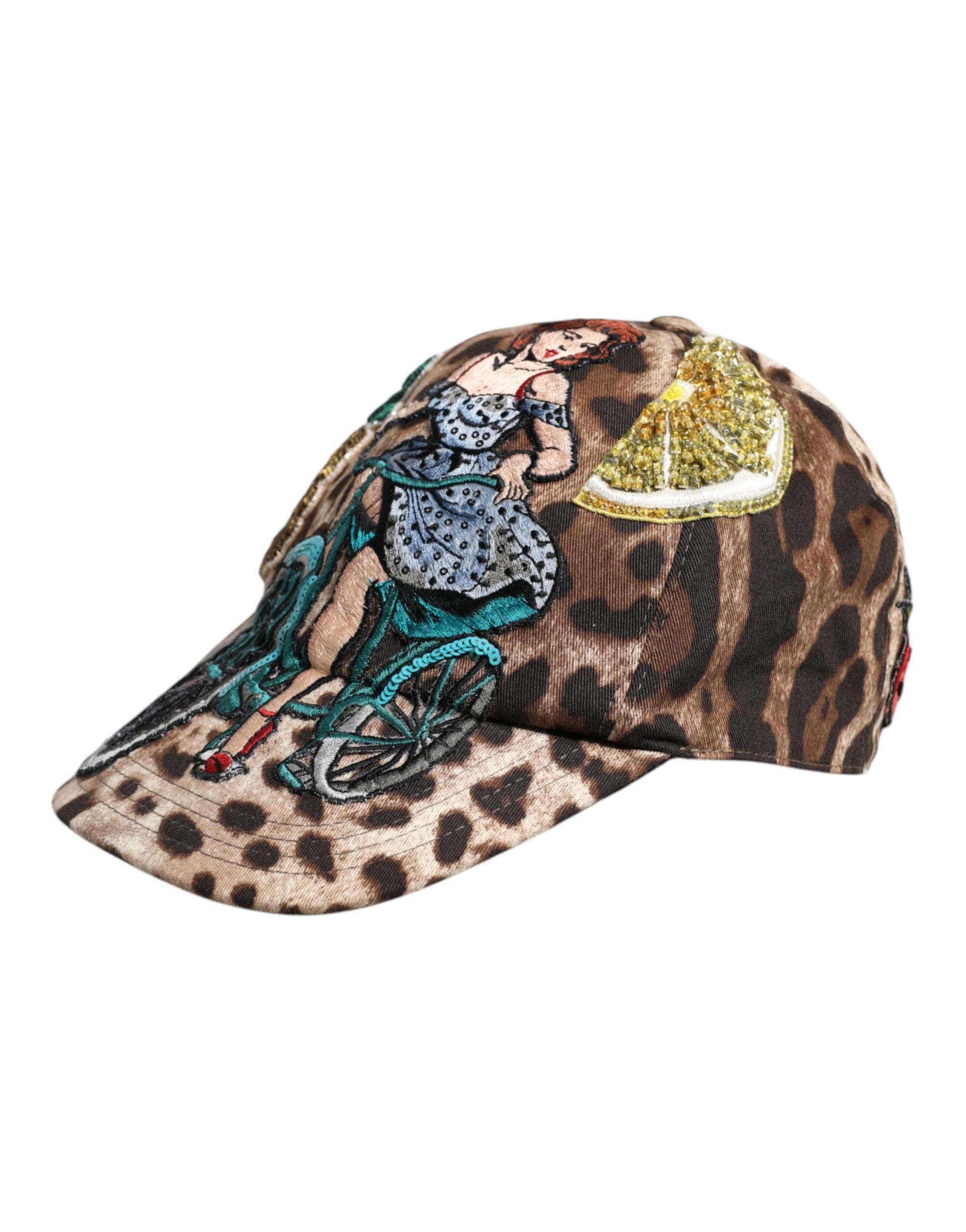 Dolce & Gabbana Brown Leopard Sequin Sicily Baseball Cap