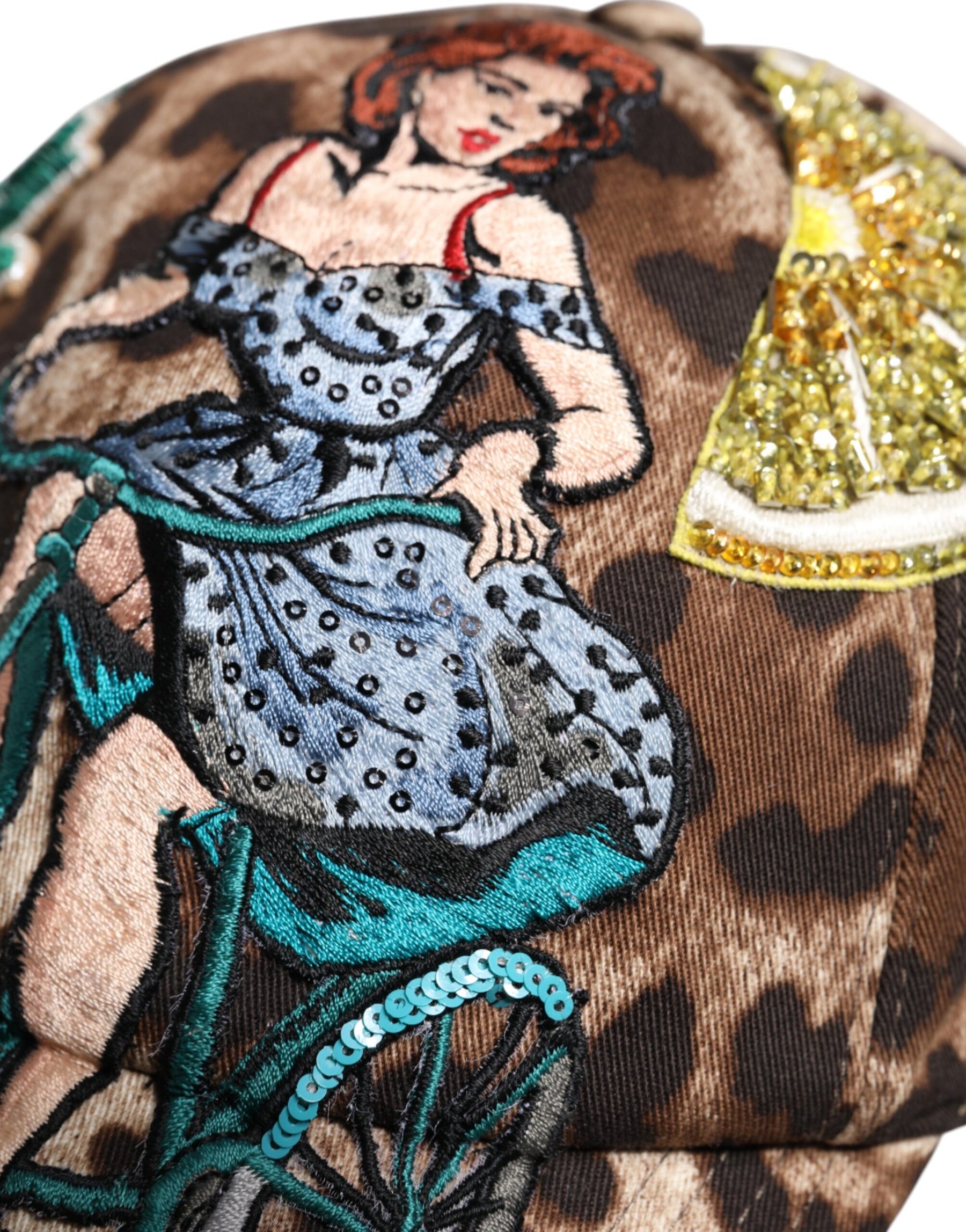 Dolce & Gabbana Brown Leopard Sequin Sicily Baseball Cap | Regal Royce