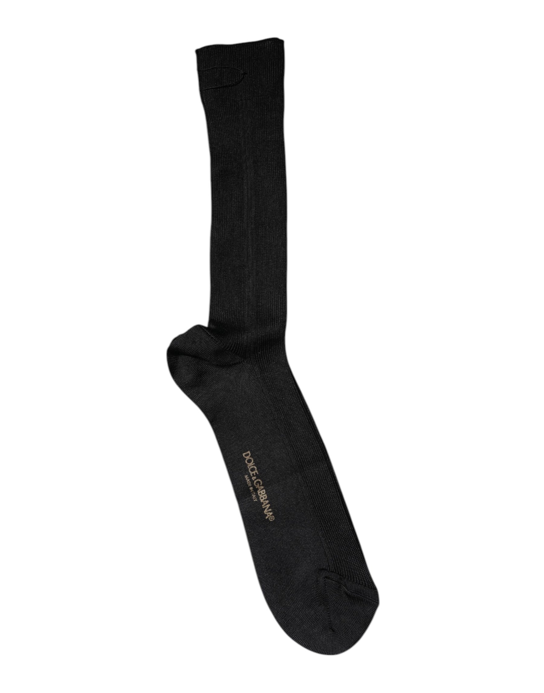 Dolce & Gabbana Black Cotton DG Logo Mid Calf Men Socks | Regal Royce
