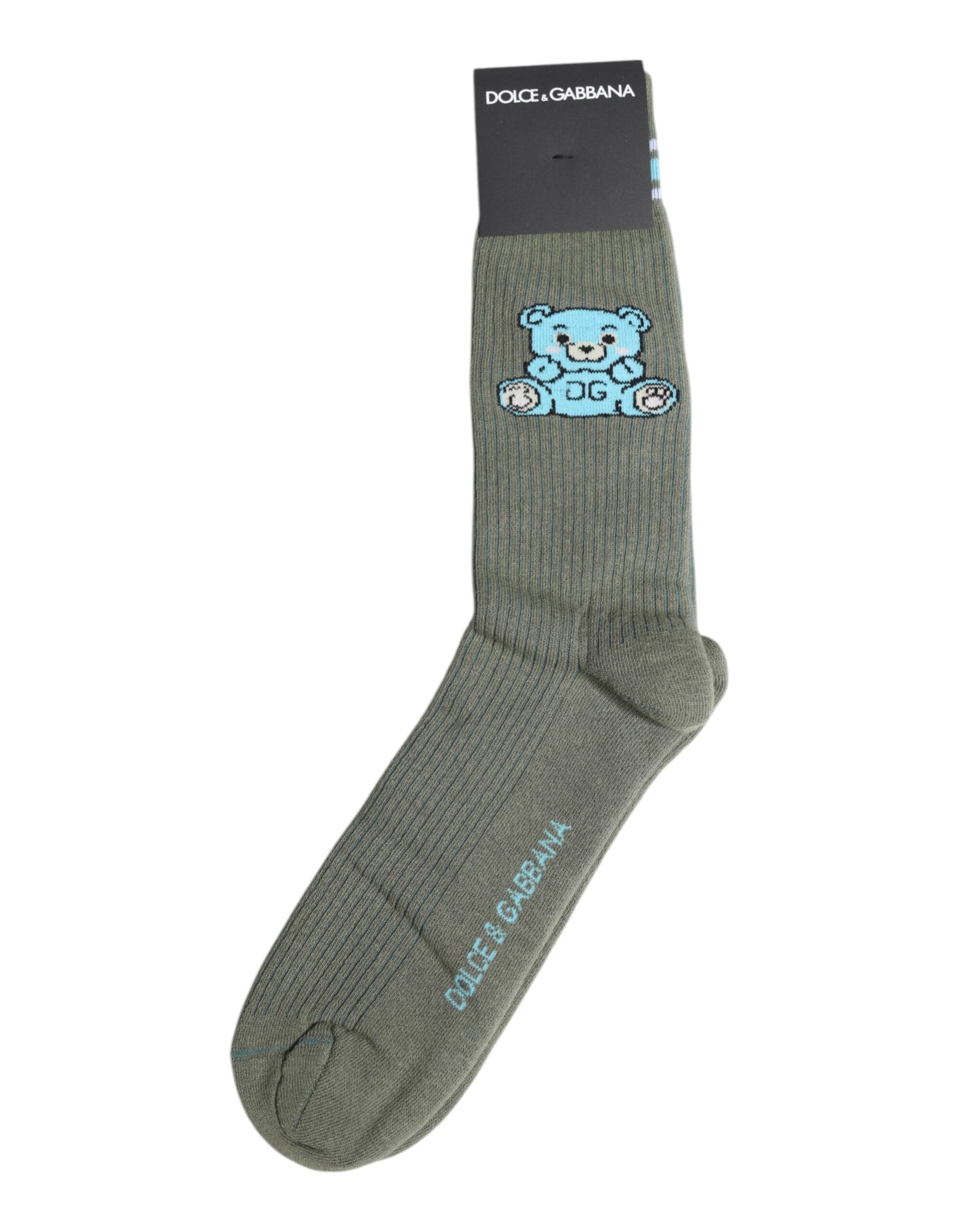 Dolce & Gabbana Gray Cotton DG Bear Mid Calf Socks | Regal Royce