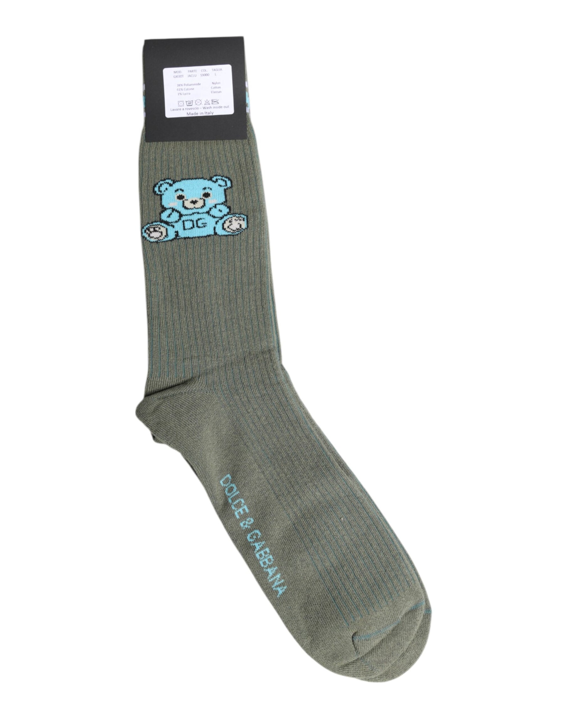 Dolce & Gabbana Gray Cotton DG Bear Mid Calf Socks | Regal Royce