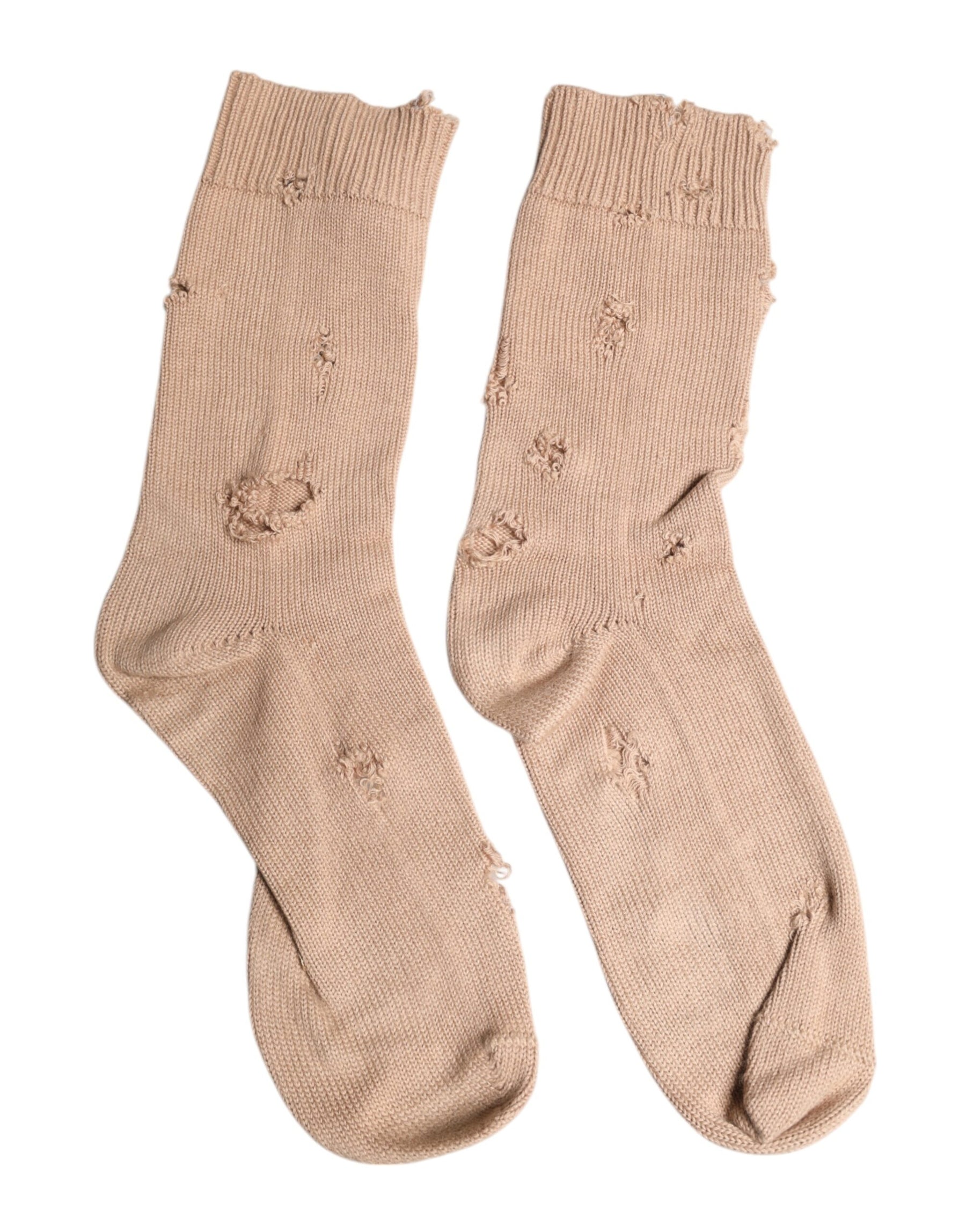 Dolce & Gabbana Beige Solid Stretch Mid Calf Men Socks | Regal Royce