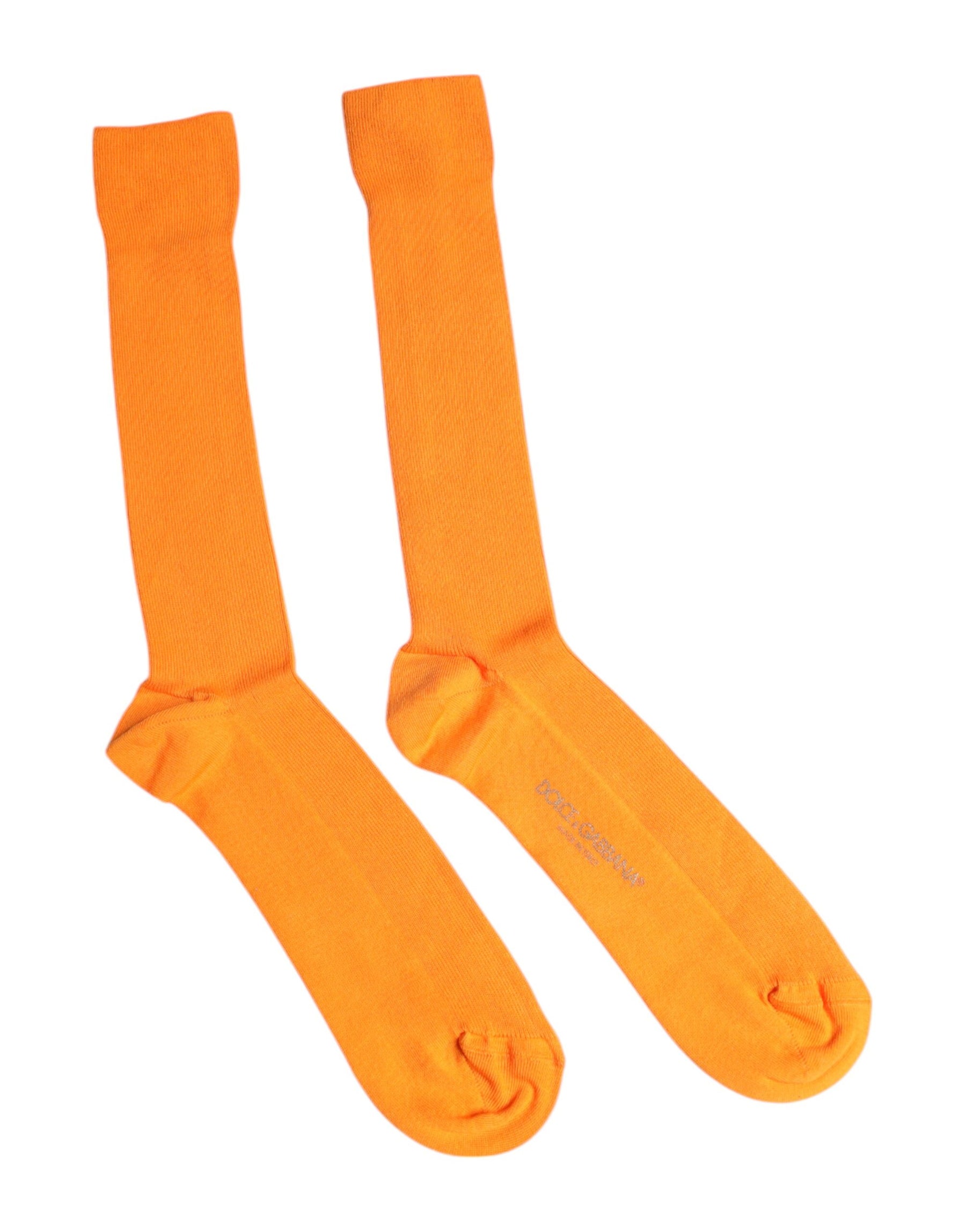 Dolce & Gabbana Orange Cotton Logo Over The Calf Socks | Regal Royce