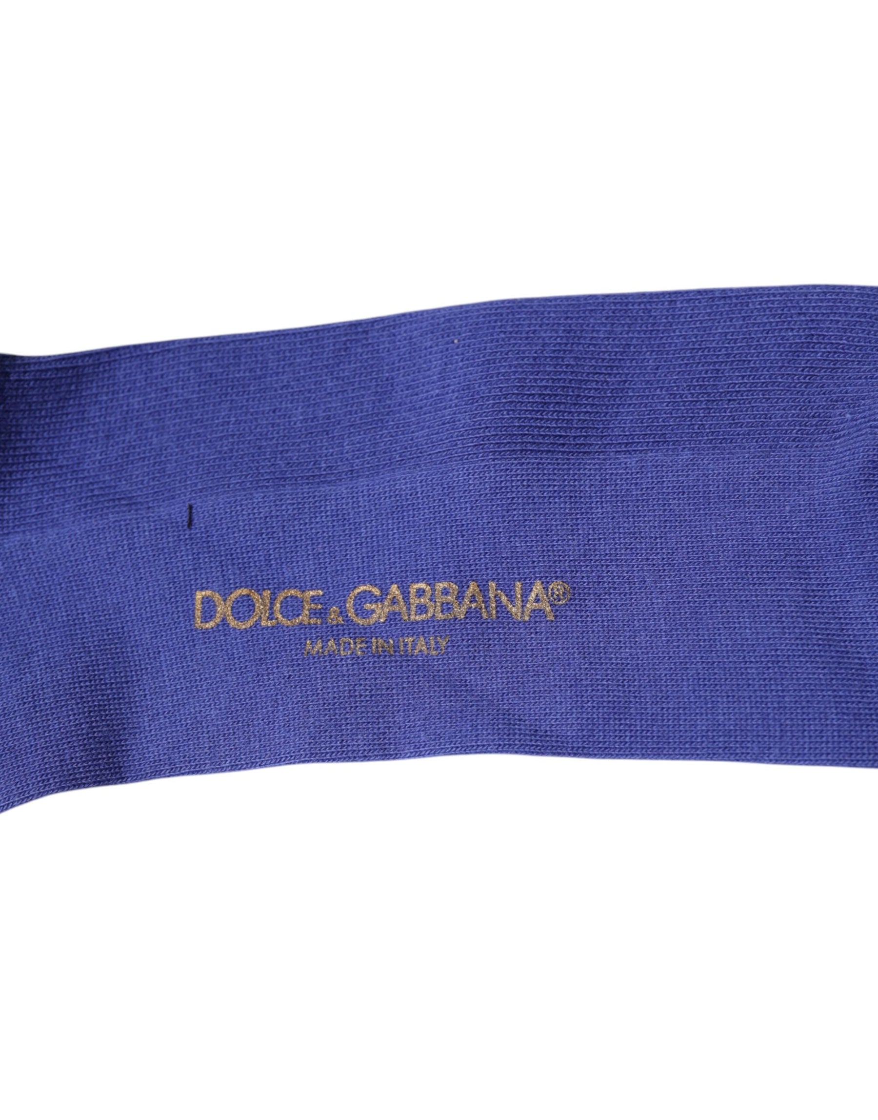 Dolce & Gabbana Purple Cotton Logo Over The Calf Socks | Regal Royce