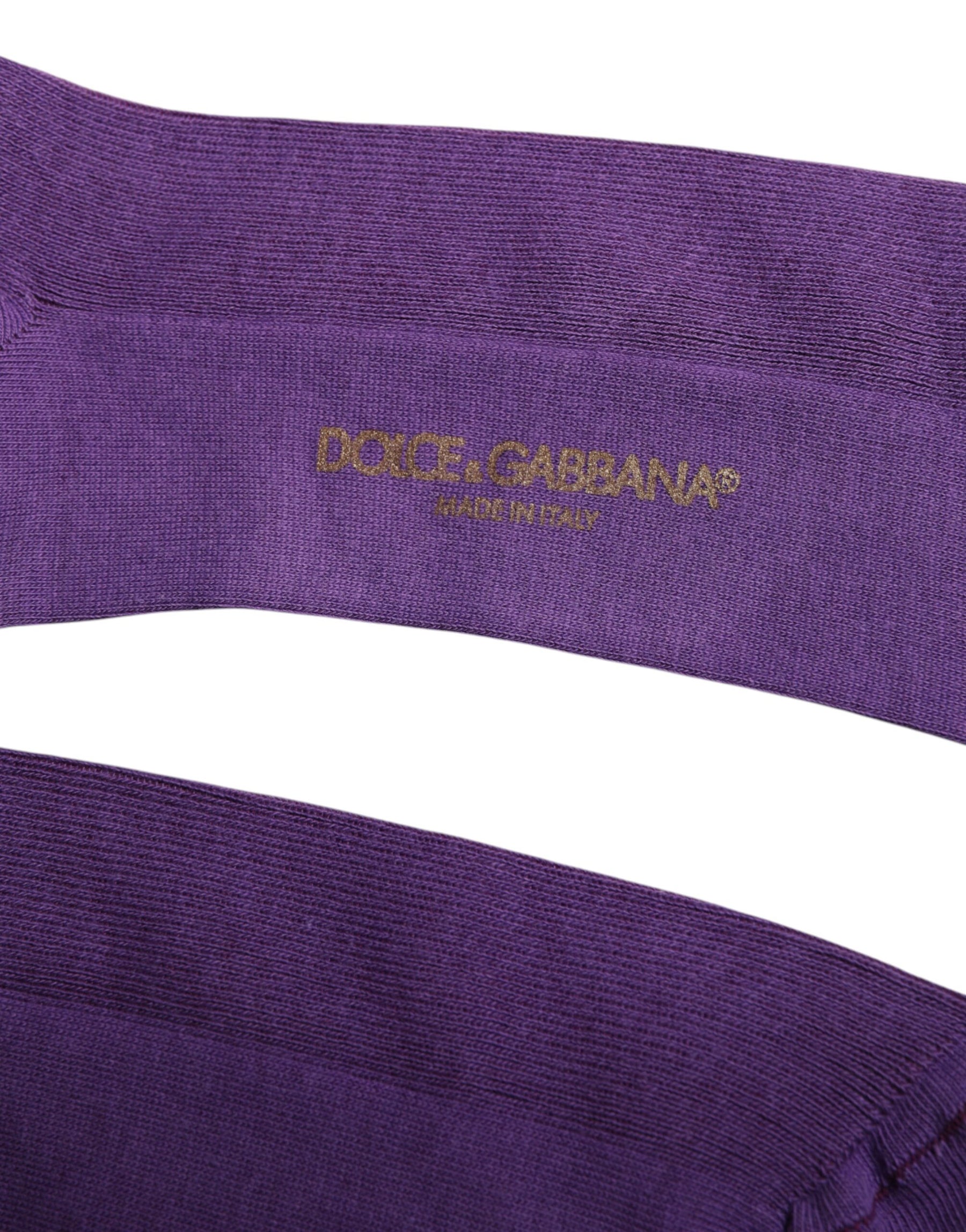 Dolce & Gabbana Purple Cotton Logo Over The Calf Socks | Regal Royce