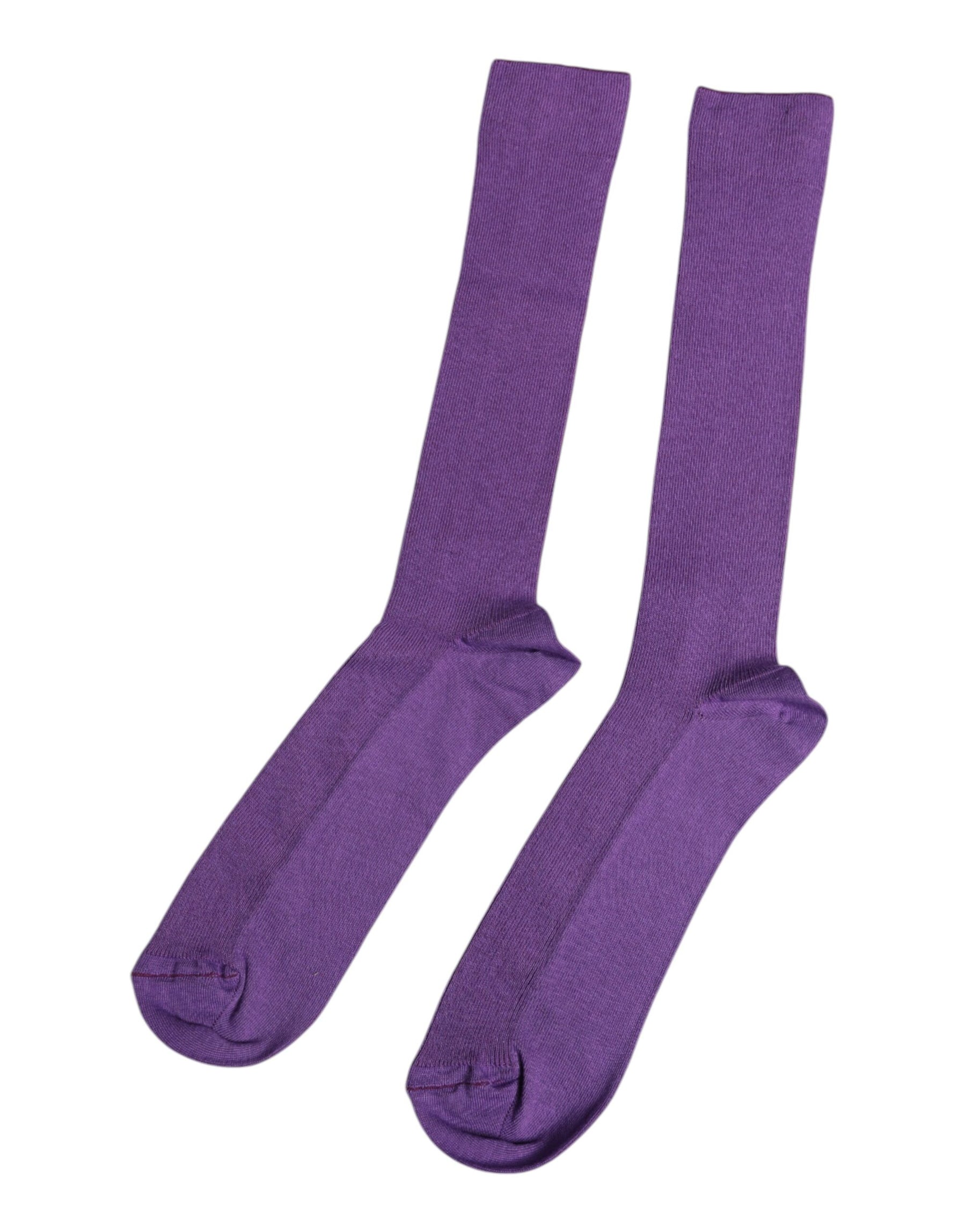 Dolce & Gabbana Purple Cotton Logo Over The Calf Socks | Regal Royce