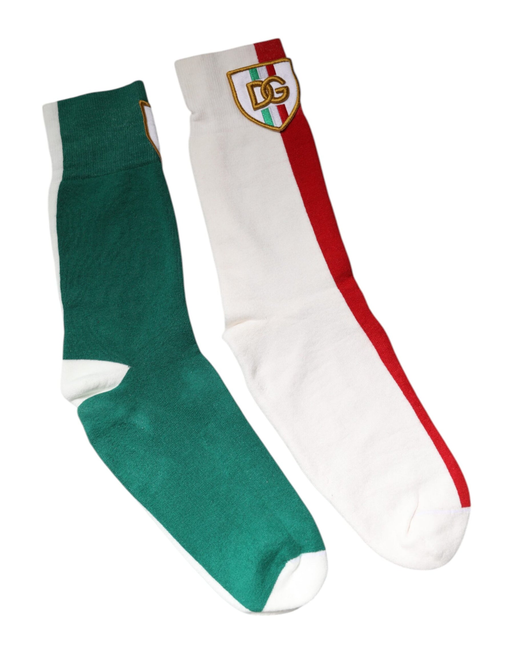 Dolce & Gabbana Multicolor Cotton DG Logo Patch Mid Calf Socks | Regal Royce