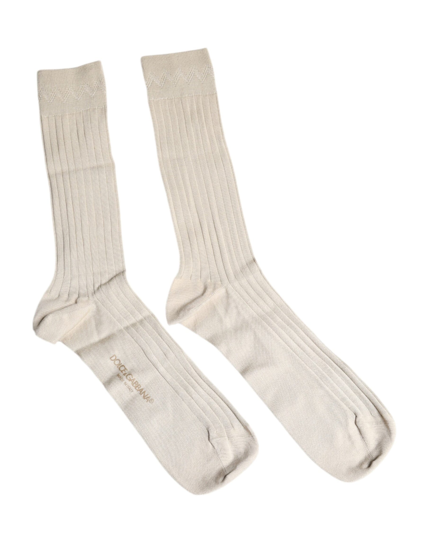Dolce & Gabbana Beige Cotton Stretch Logo Mid Calf Socks | Regal Royce