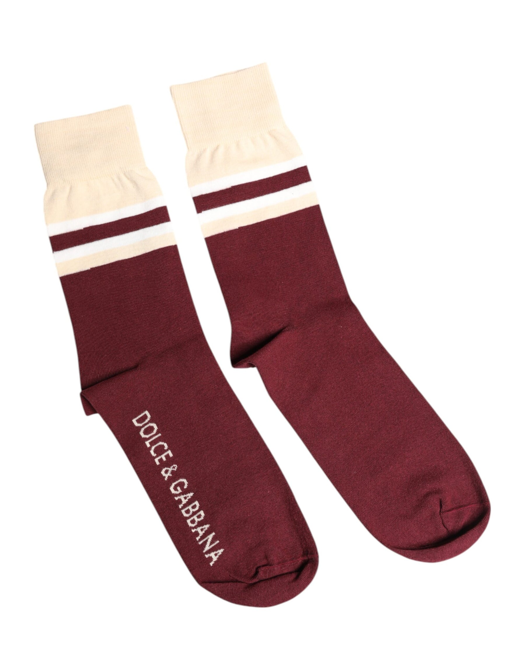 Dolce & Gabbana Burgundy Stretch Logo Print Mid Calf Socks | Regal Royce