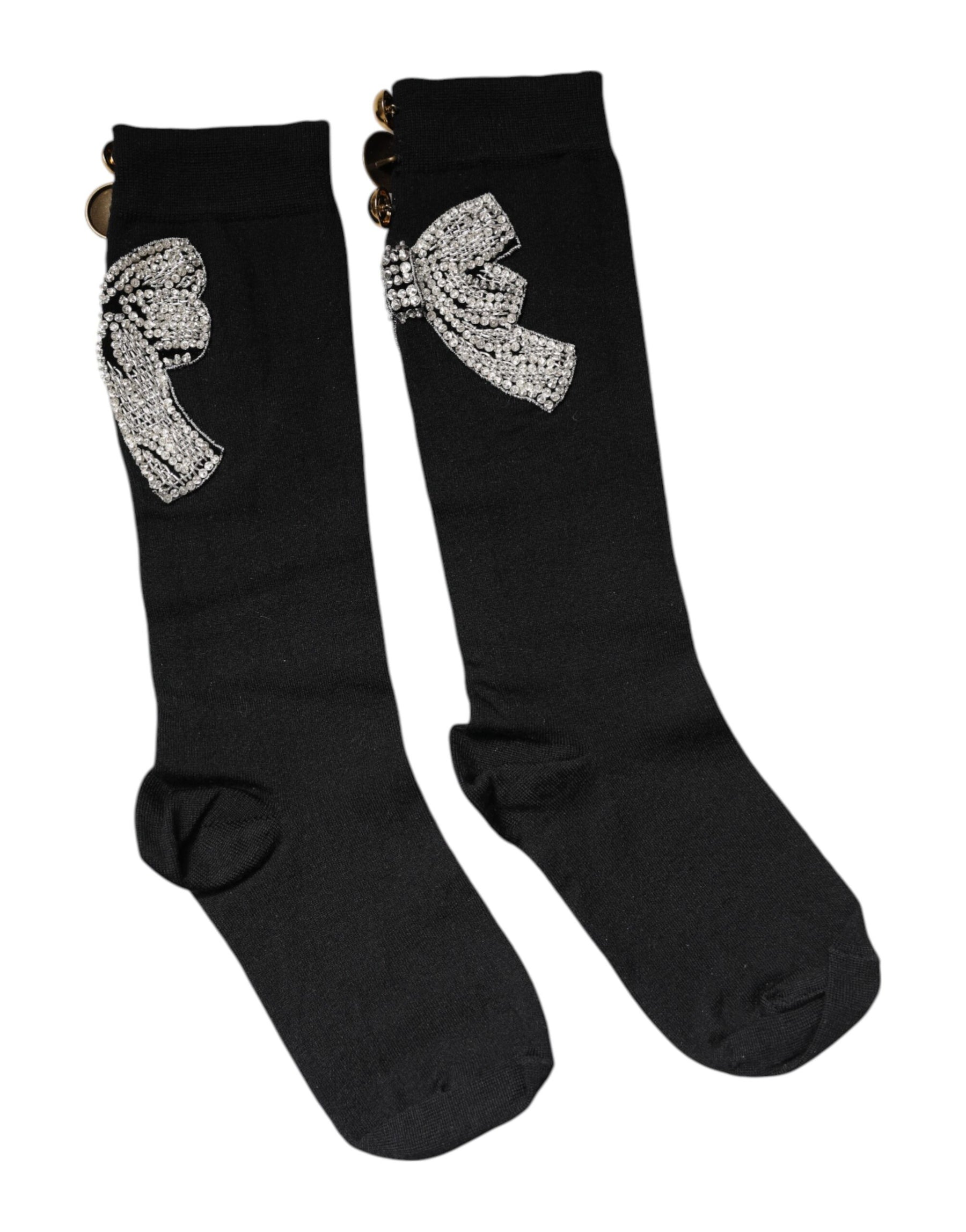 Dolce & Gabbana Black Knit Floral Crystal Embellishment Socks | Regal Royce