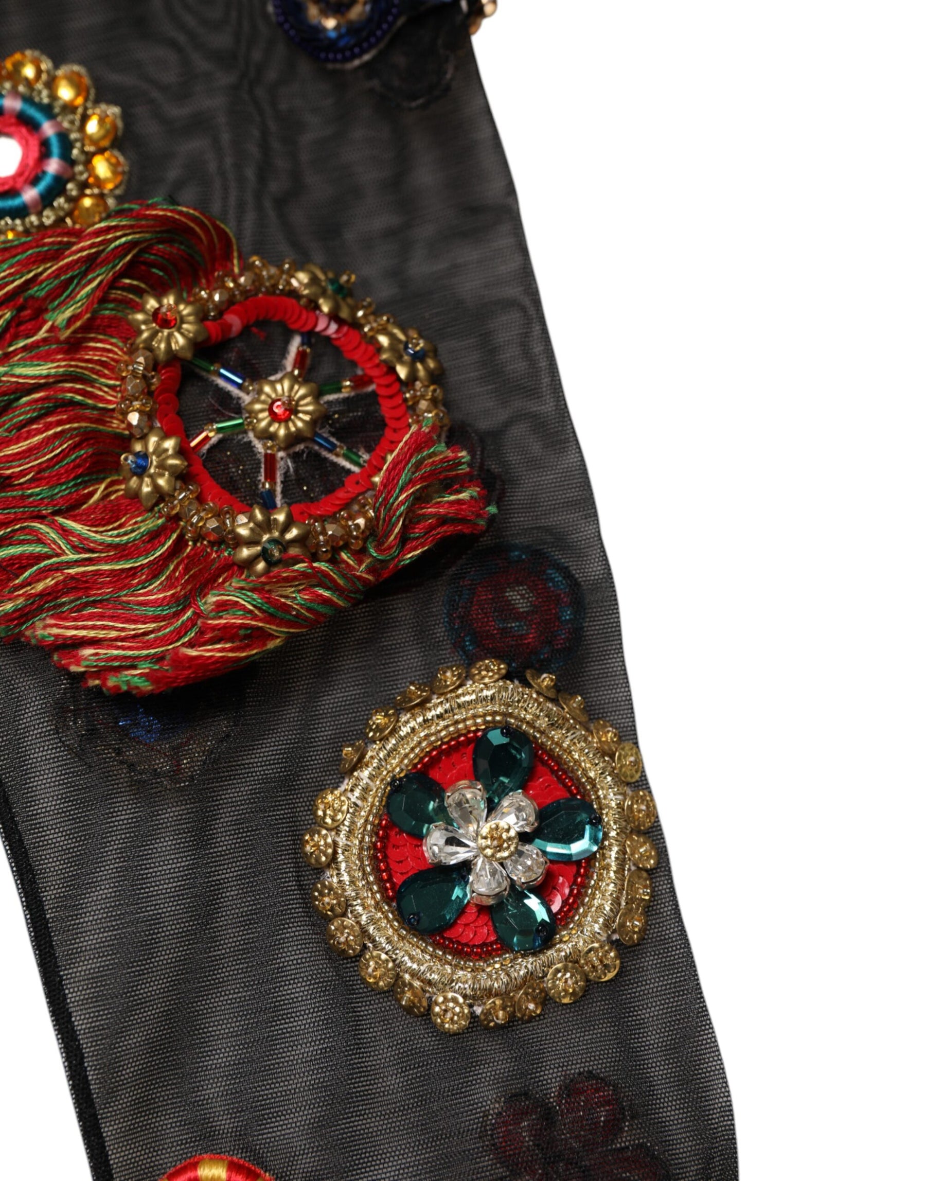 Dolce & Gabbana Black Stretch Carretto Crystal Stockings Socks | Regal Royce