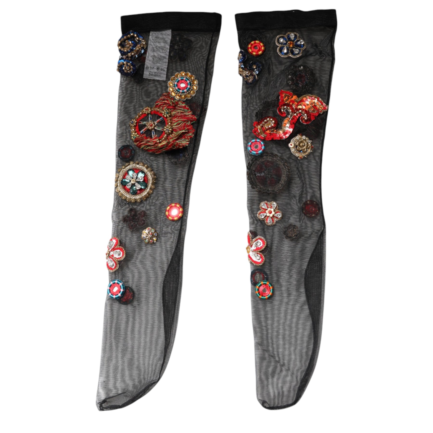 Dolce & Gabbana Black Stretch Carretto Crystal Stockings Socks | Regal Royce