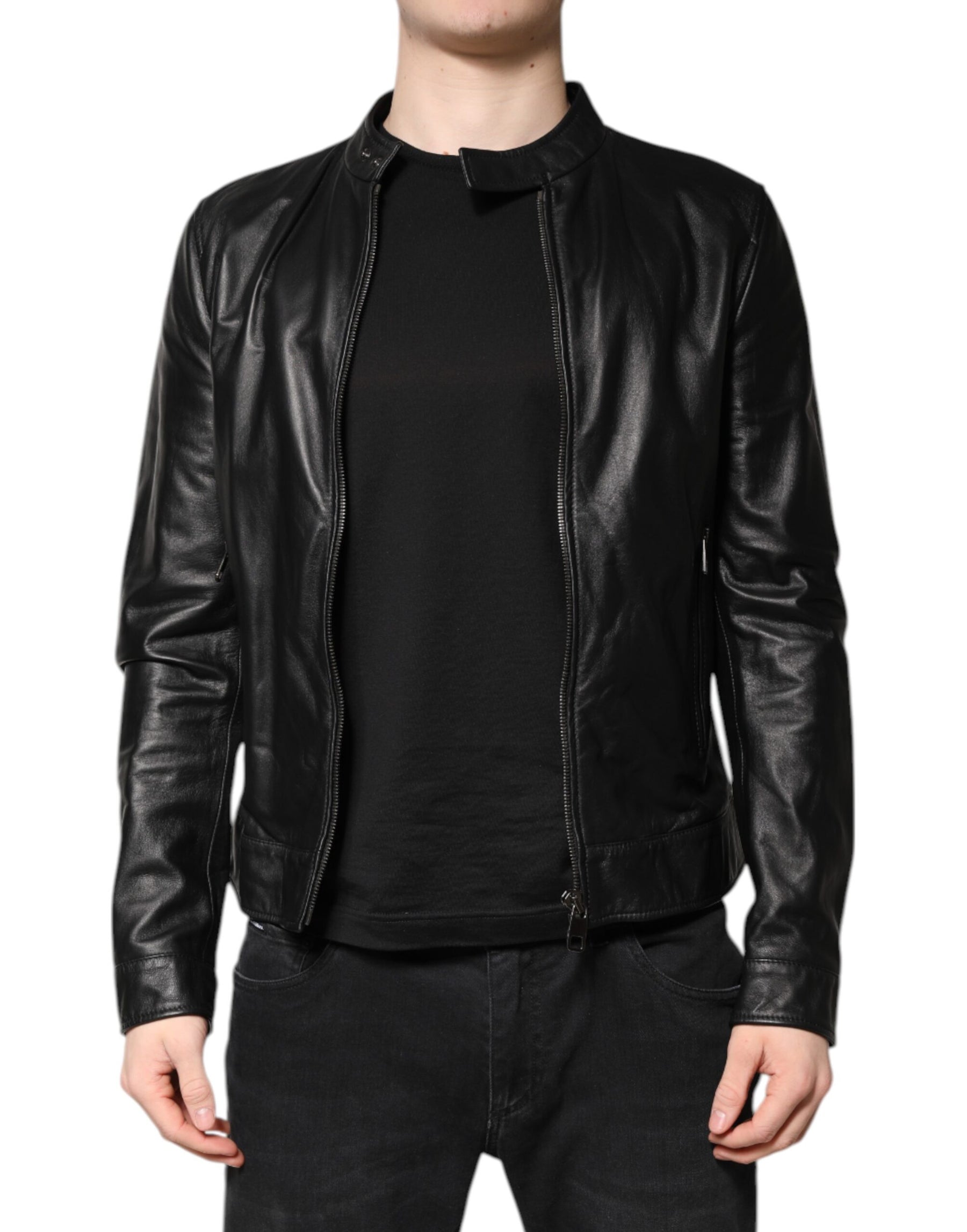 Dolce & Gabbana Black Sheep Leather Biker Full Zip Jacket | Regal Royce