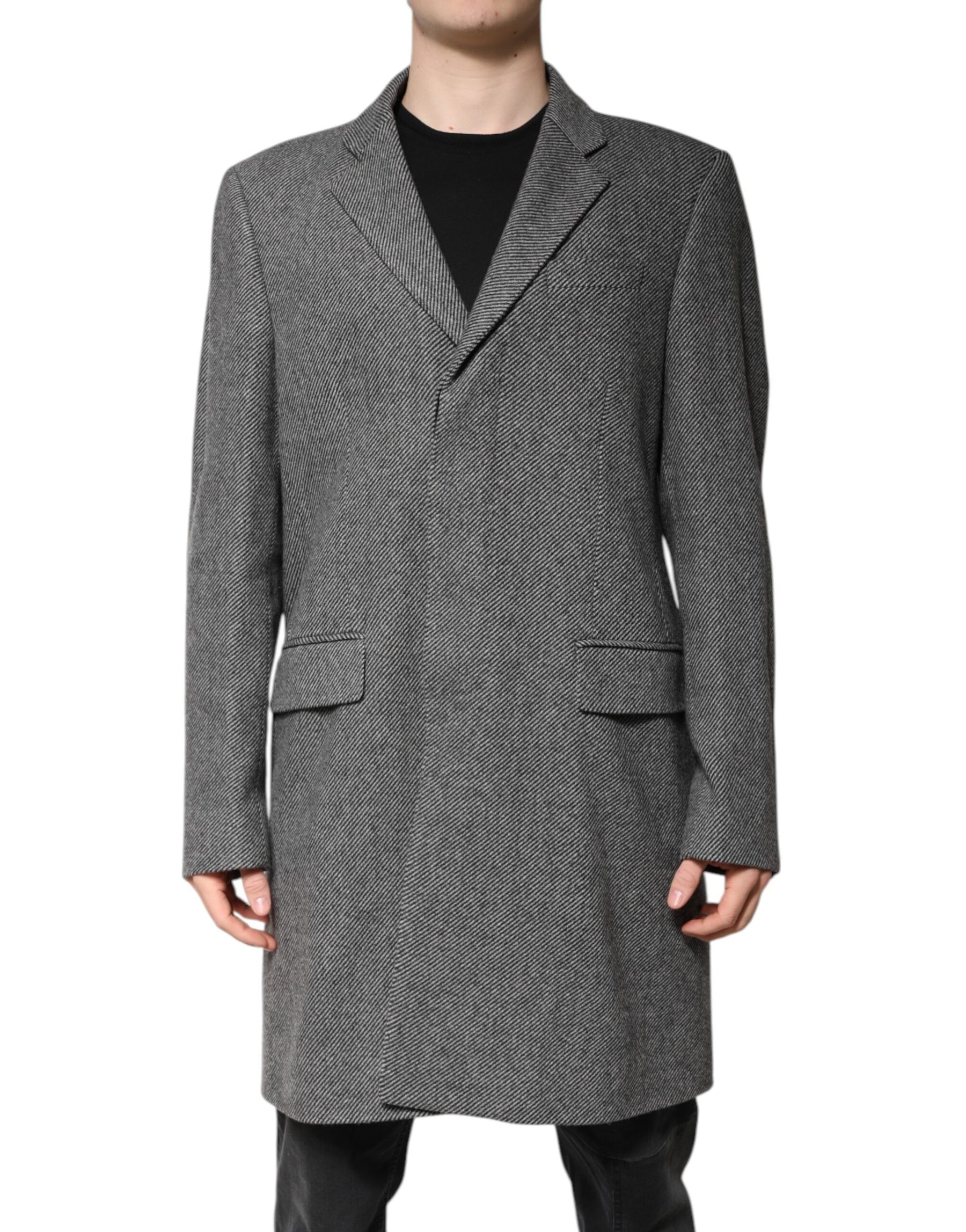 Dolce & Gabbana Gray Wool Single Breasted Trench Coat Jacket | Regal Royce