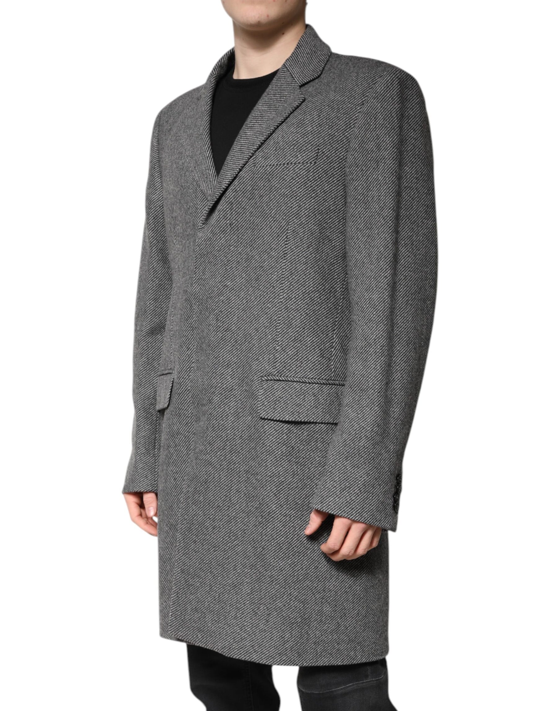 Dolce & Gabbana Gray Wool Single Breasted Trench Coat Jacket | Regal Royce