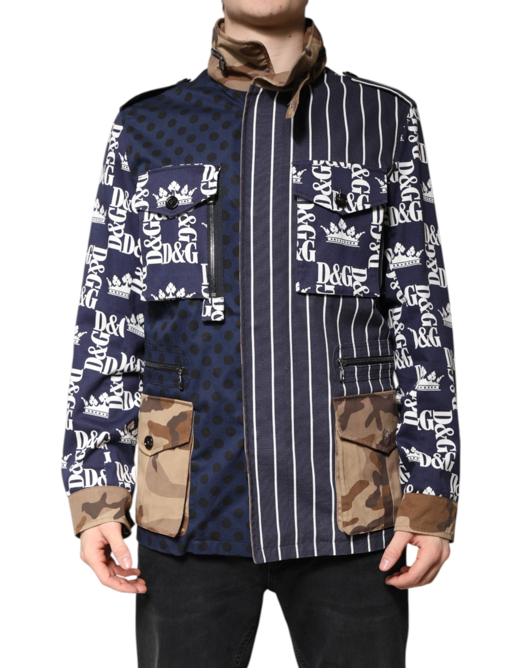 Dolce & Gabbana Multicolor Cotton Logo Patchwork Coat Jacket | Regal Royce