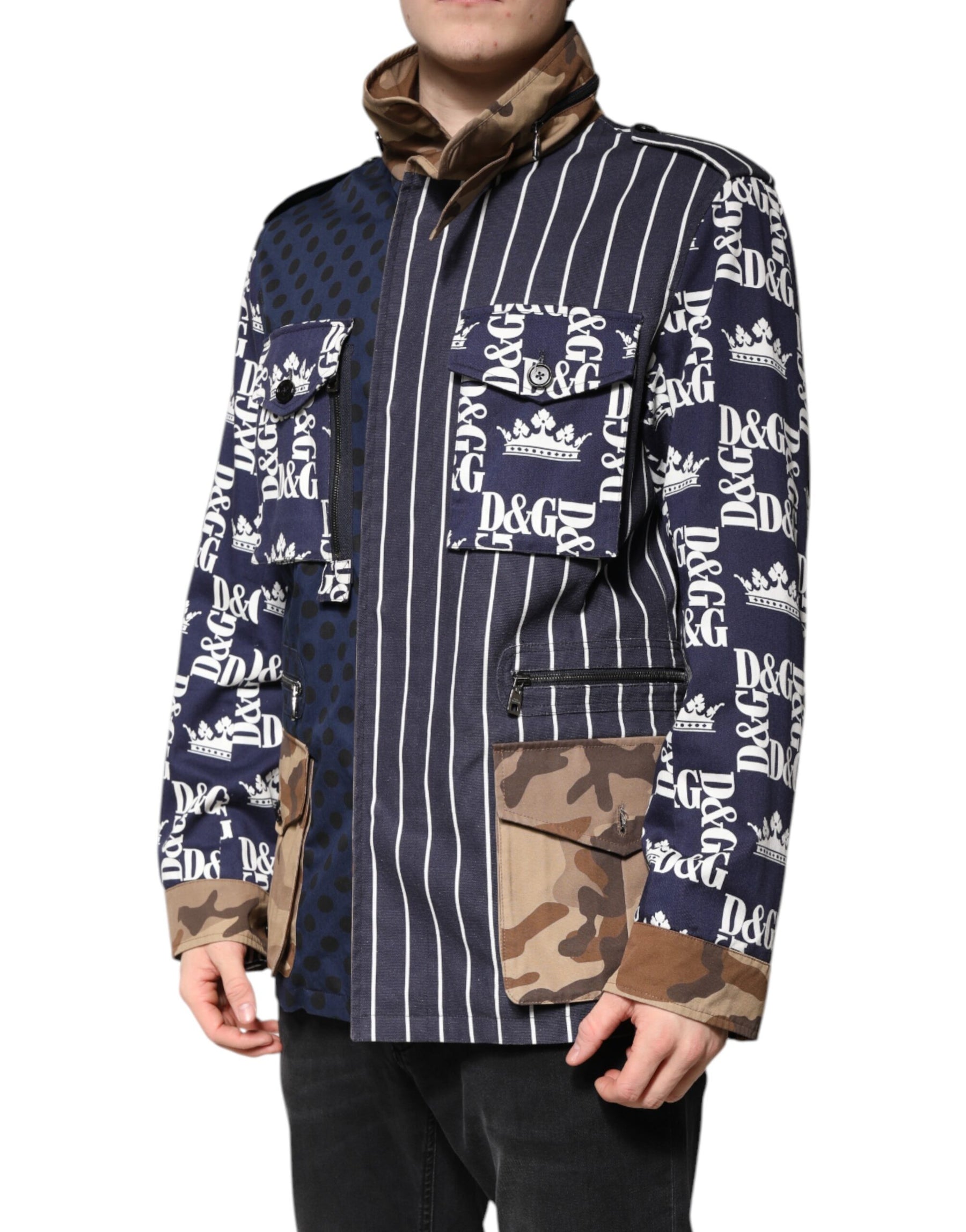Dolce & Gabbana Multicolor Cotton Logo Patchwork Coat Jacket | Regal Royce