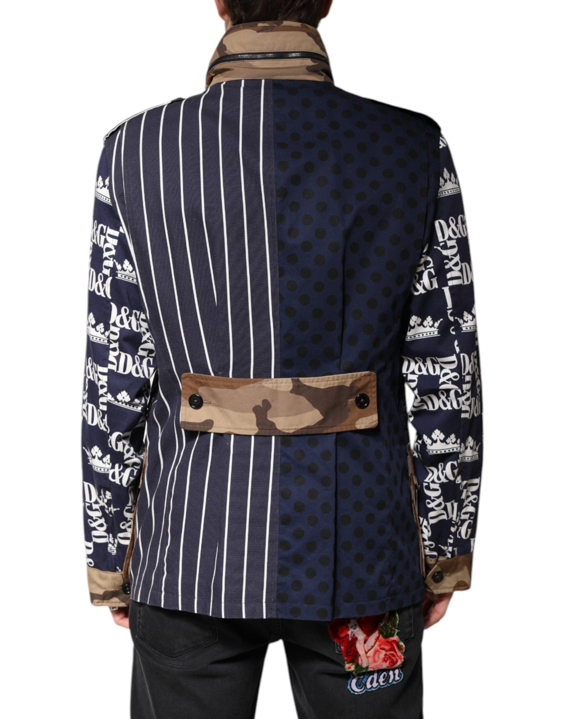 Dolce & Gabbana Multicolor Cotton Logo Patchwork Coat Jacket | Regal Royce
