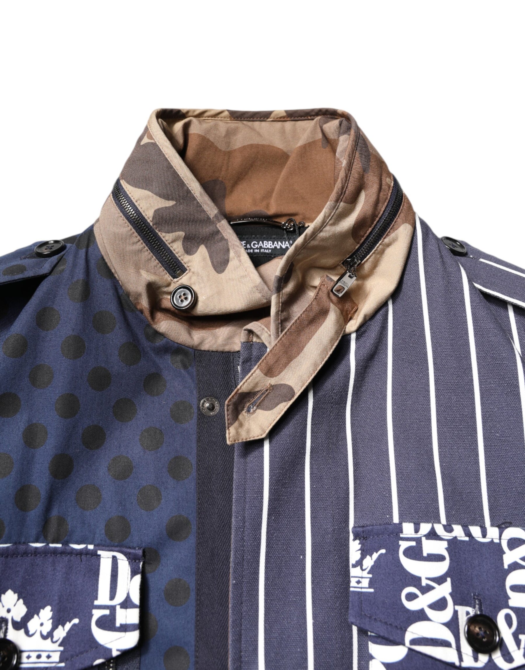 Dolce & Gabbana Multicolor Cotton Logo Patchwork Coat Jacket | Regal Royce