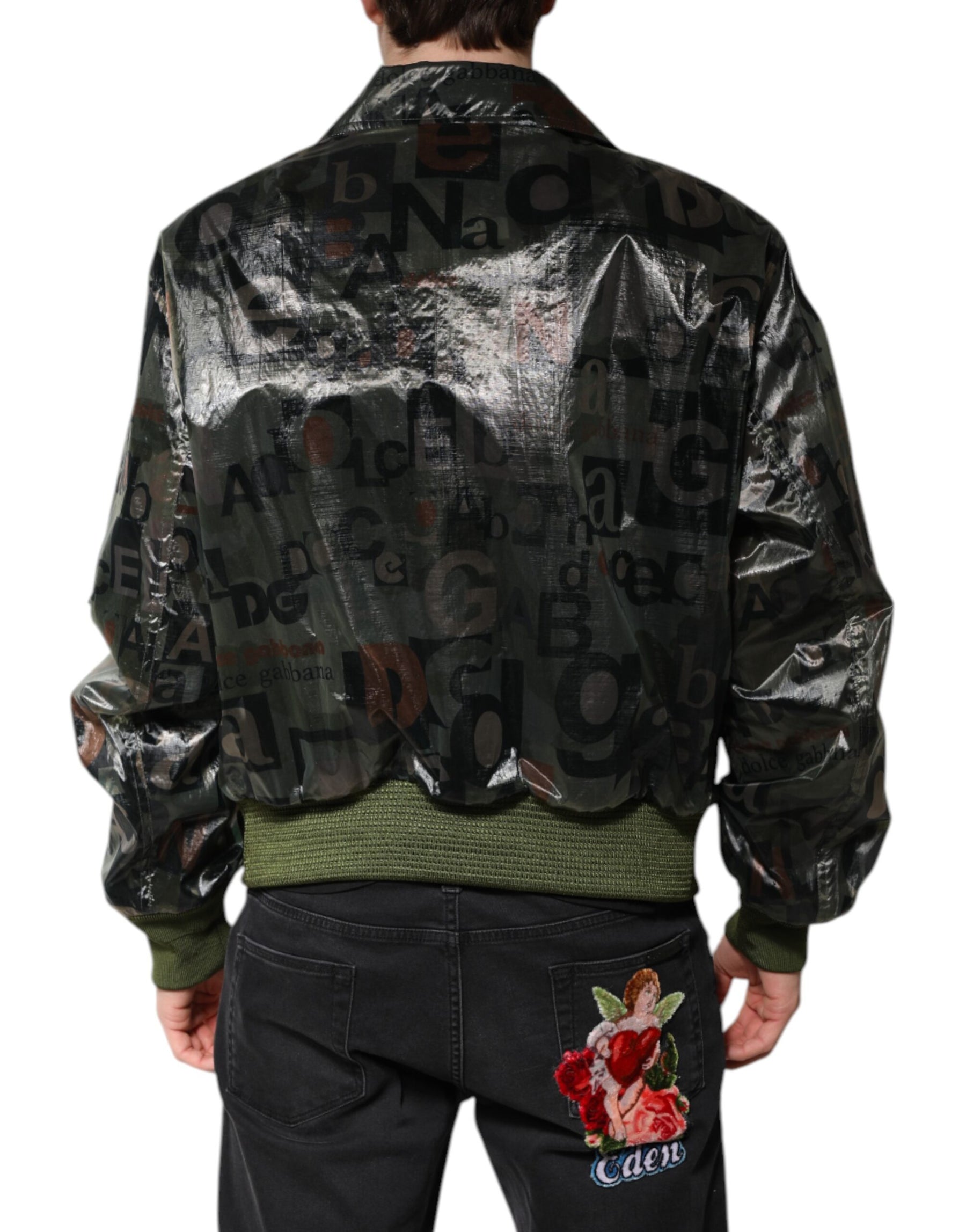Dolce & Gabbana Green DG Logo Print Bomber Full Zip Jacket | Regal Royce
