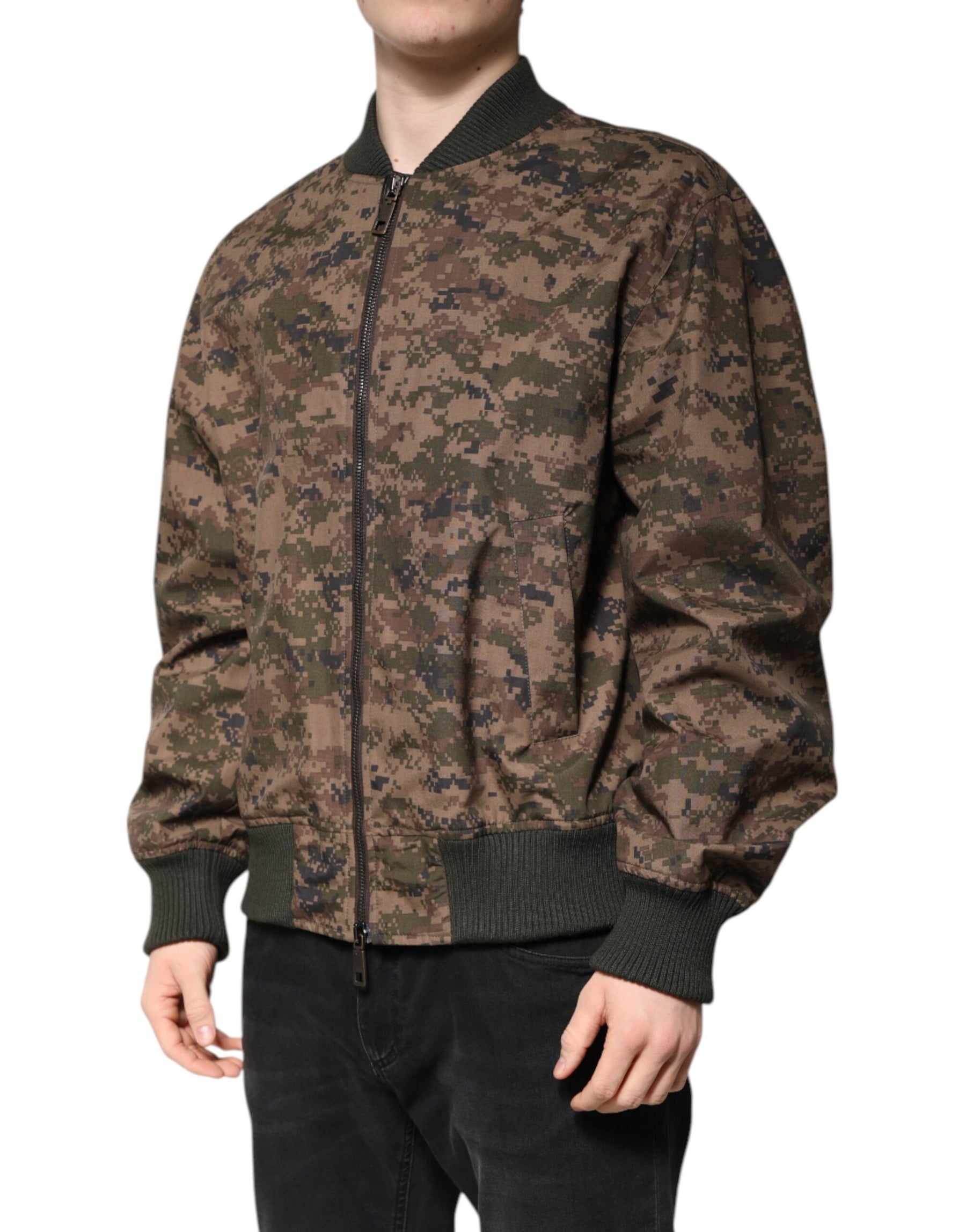Dolce & Gabbana Brown Camouflage Bomber Full Zip Jacket | Regal Royce