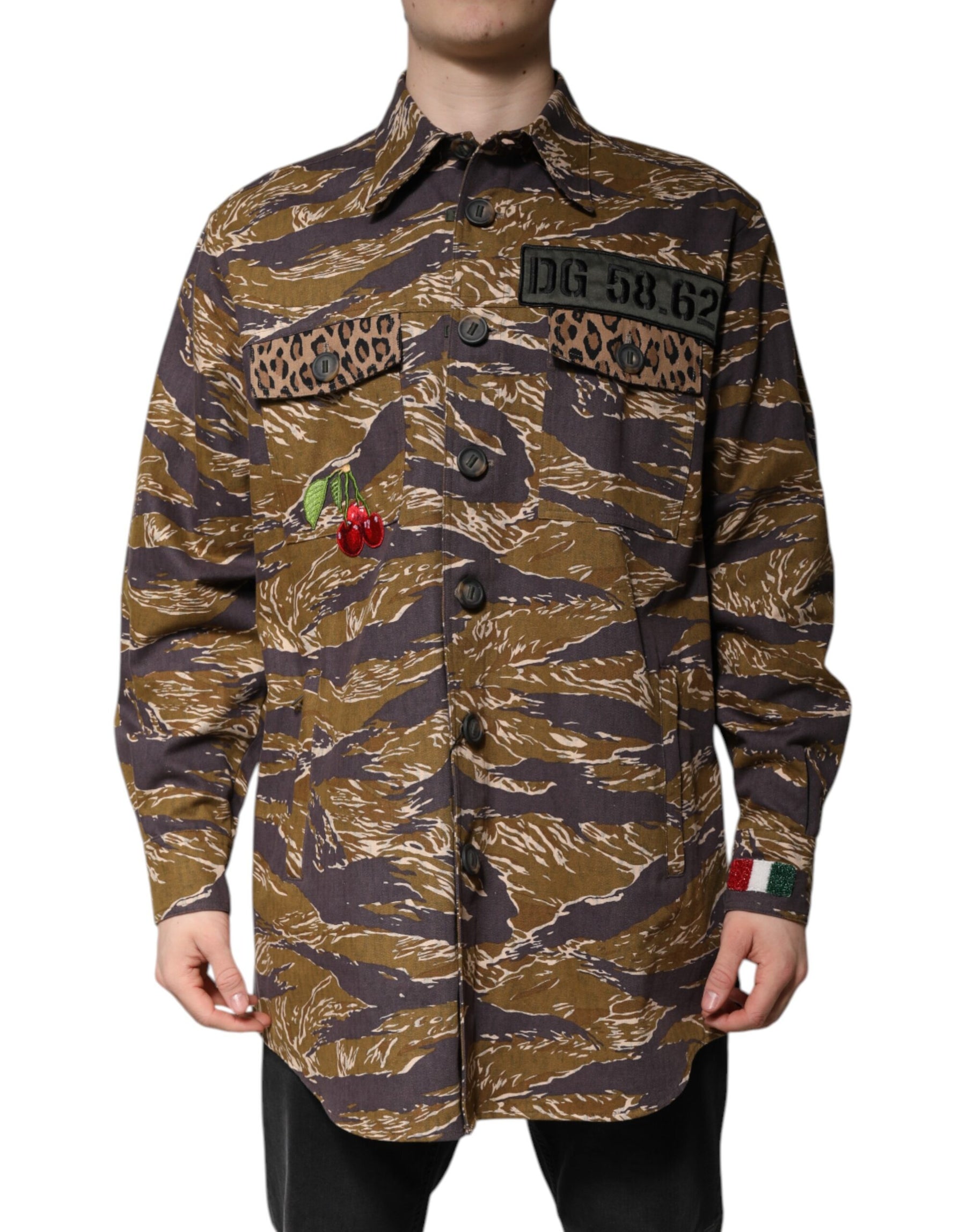 Dolce & Gabbana Brown Leopard Cotton Collared Coat Jacket | Regal Royce