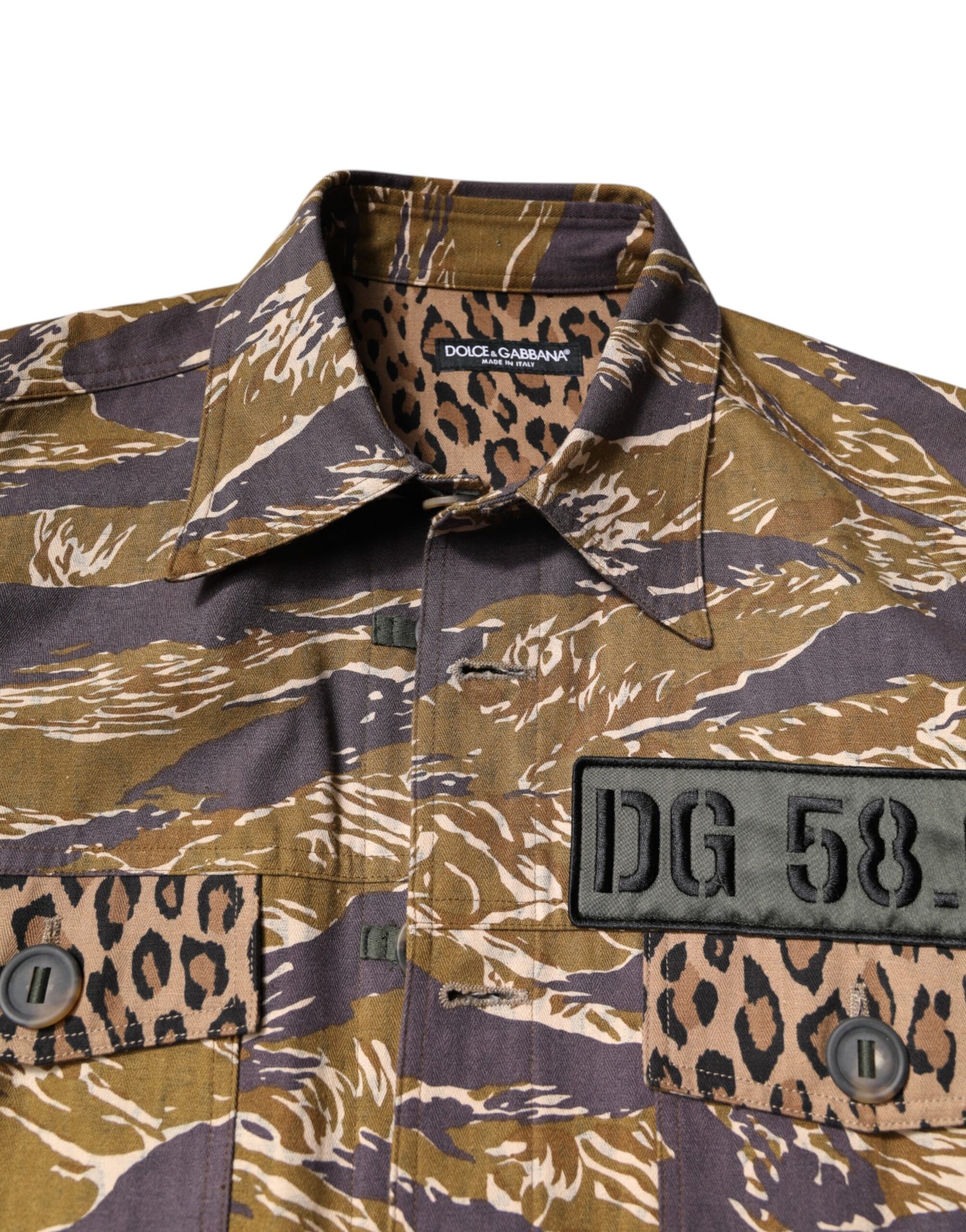 Dolce & Gabbana Brown Leopard Cotton Collared Coat Jacket | Regal Royce