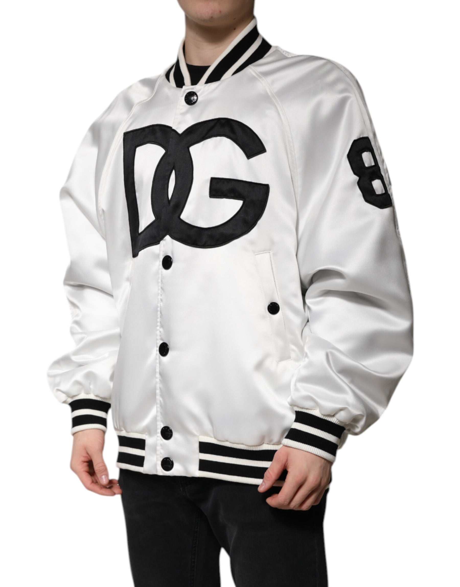 Dolce & Gabbana White DG Logo Polyester Jersey Bomber Jacket | Regal Royce