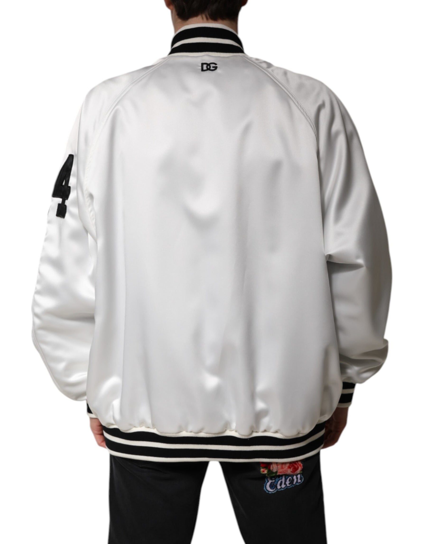 Dolce & Gabbana White DG Logo Polyester Jersey Bomber Jacket | Regal Royce