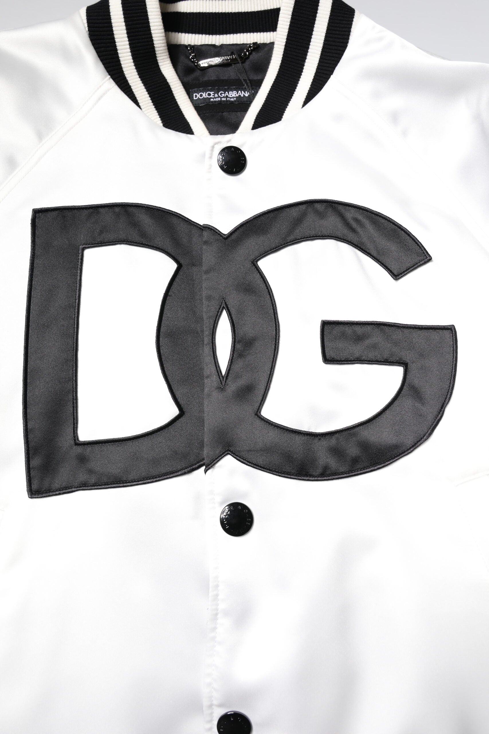 Dolce & Gabbana White DG Logo Polyester Jersey Bomber Jacket | Regal Royce