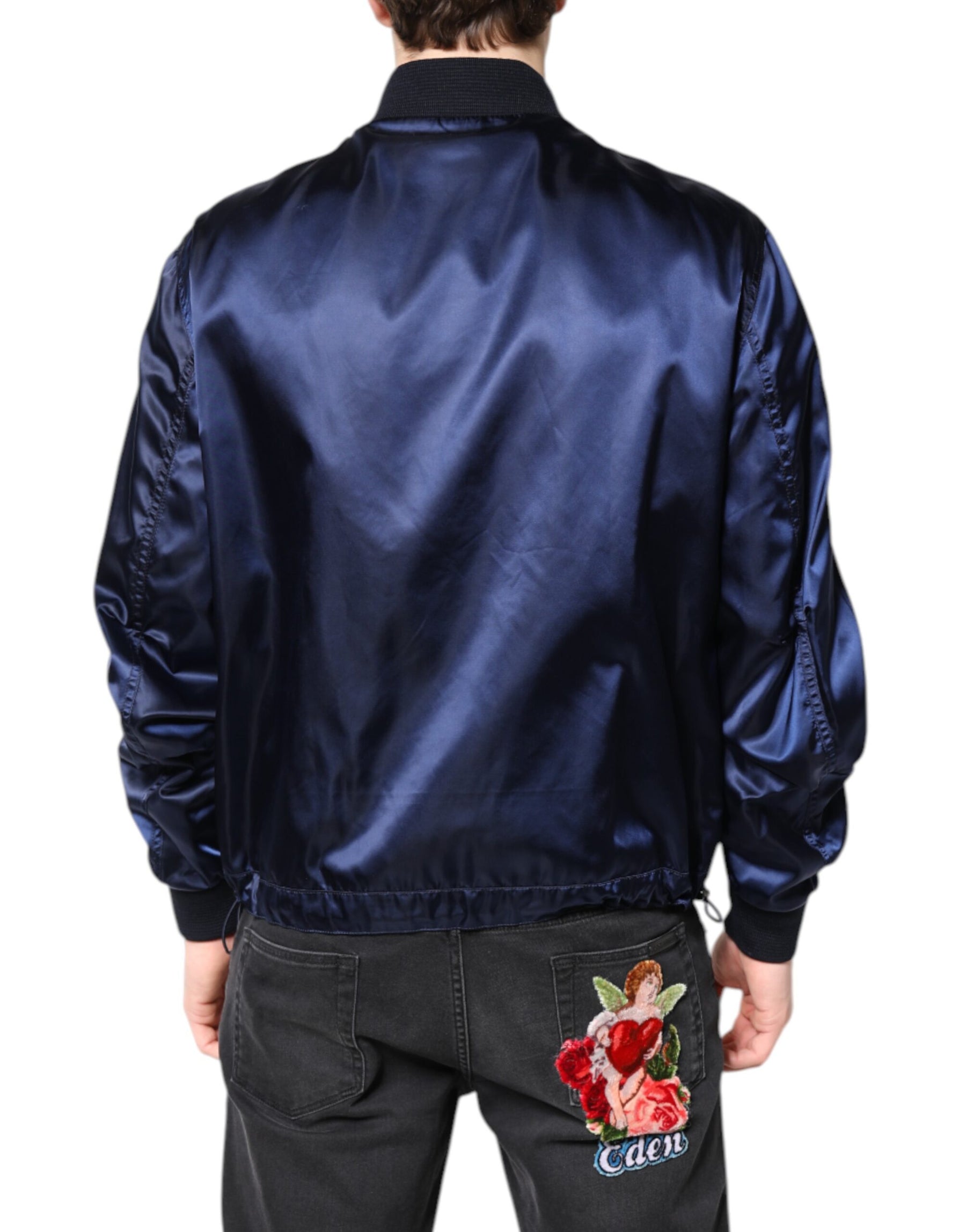 Dolce & Gabbana Blue Nylon DG Crown Full Zip Bomber Jacket | Regal Royce