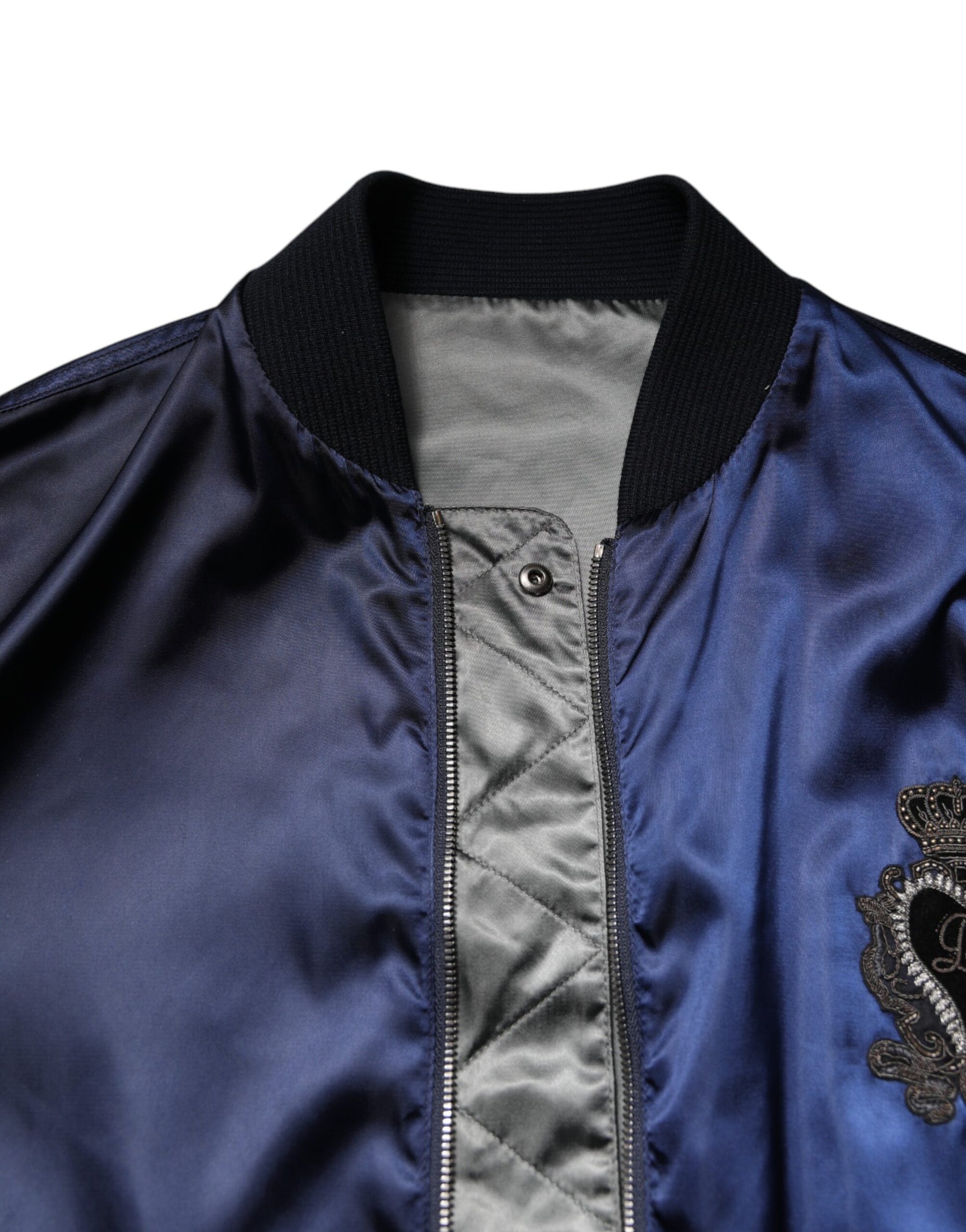 Dolce & Gabbana Blue Nylon DG Crown Full Zip Bomber Jacket | Regal Royce