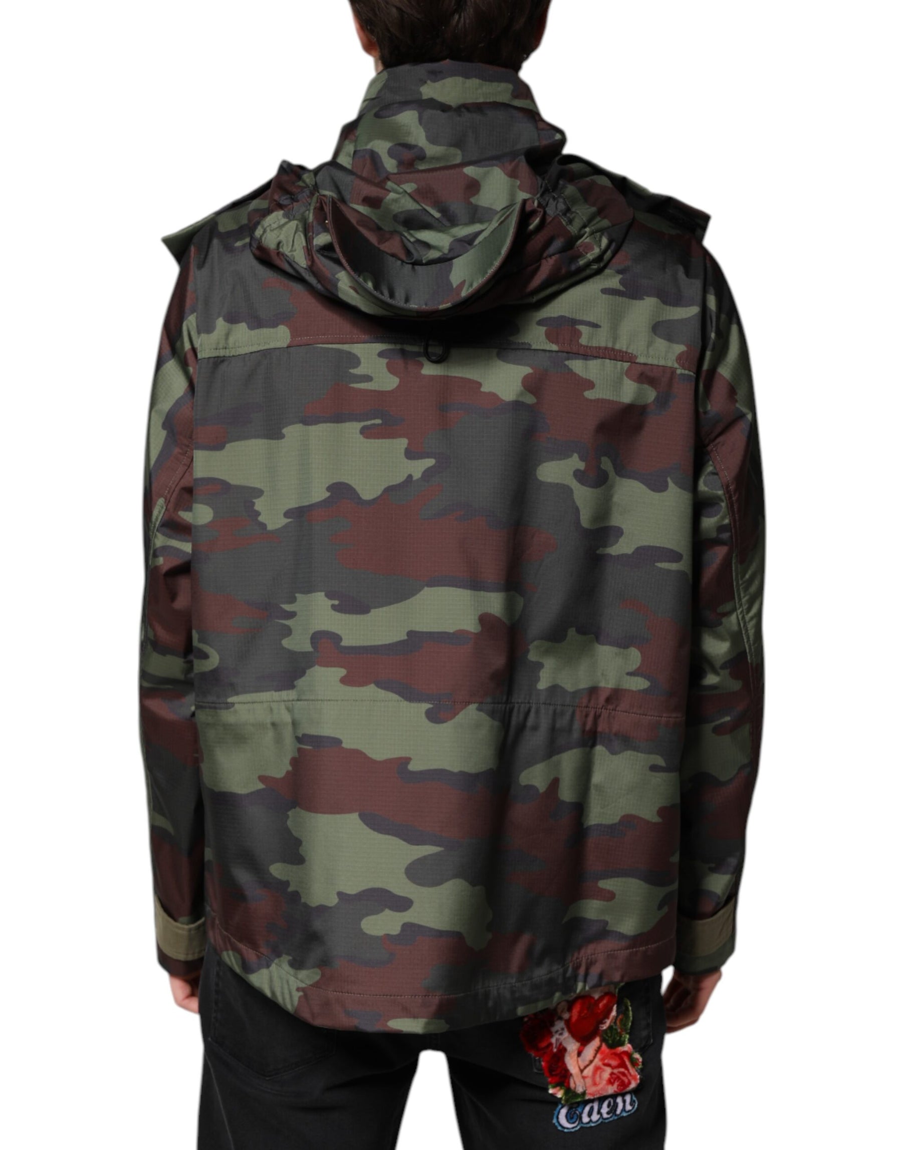 Dolce & Gabbana Multicolor Camouflage Button Hooded Jacket | Regal Royce