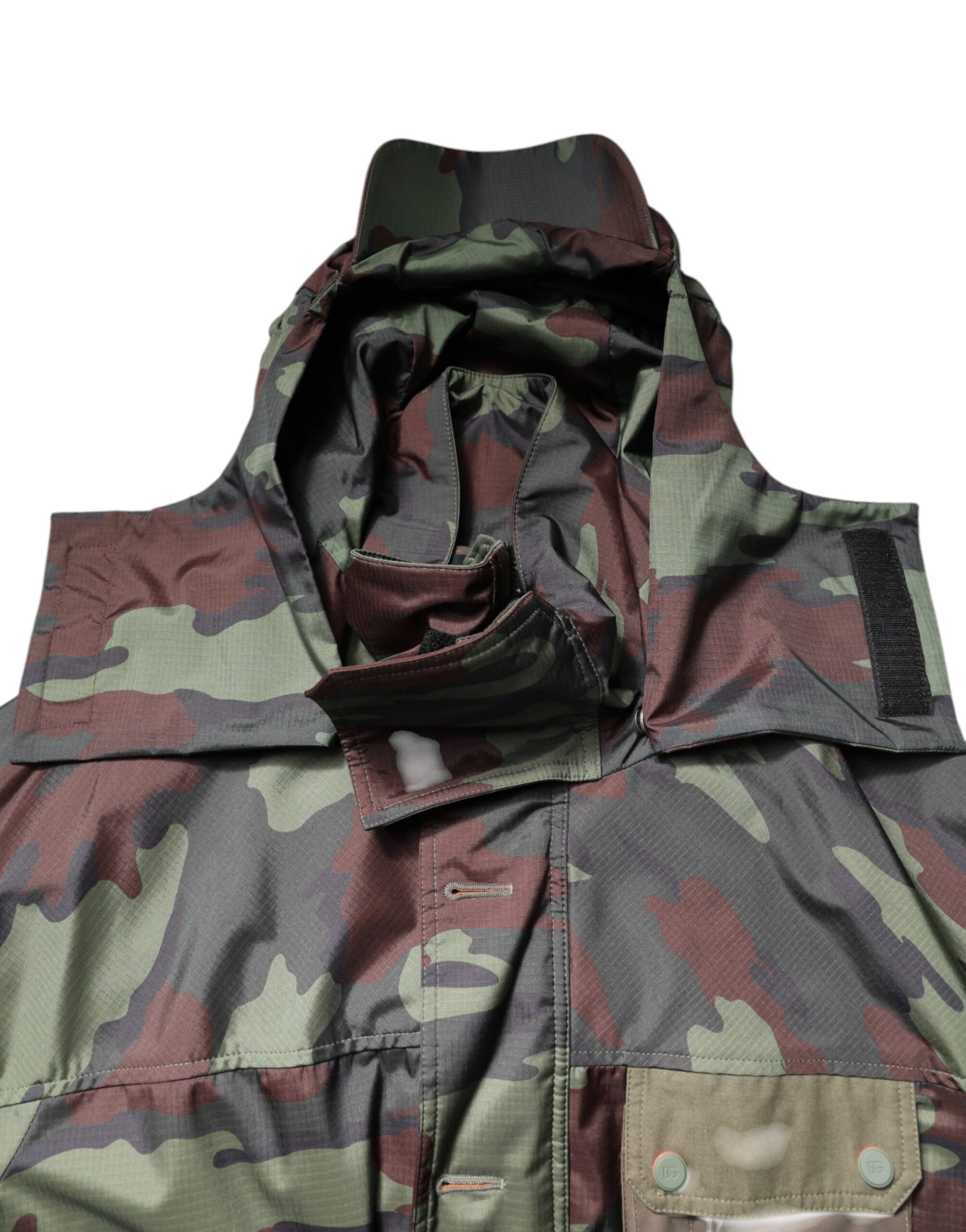 Dolce & Gabbana Multicolor Camouflage Button Hooded Jacket | Regal Royce