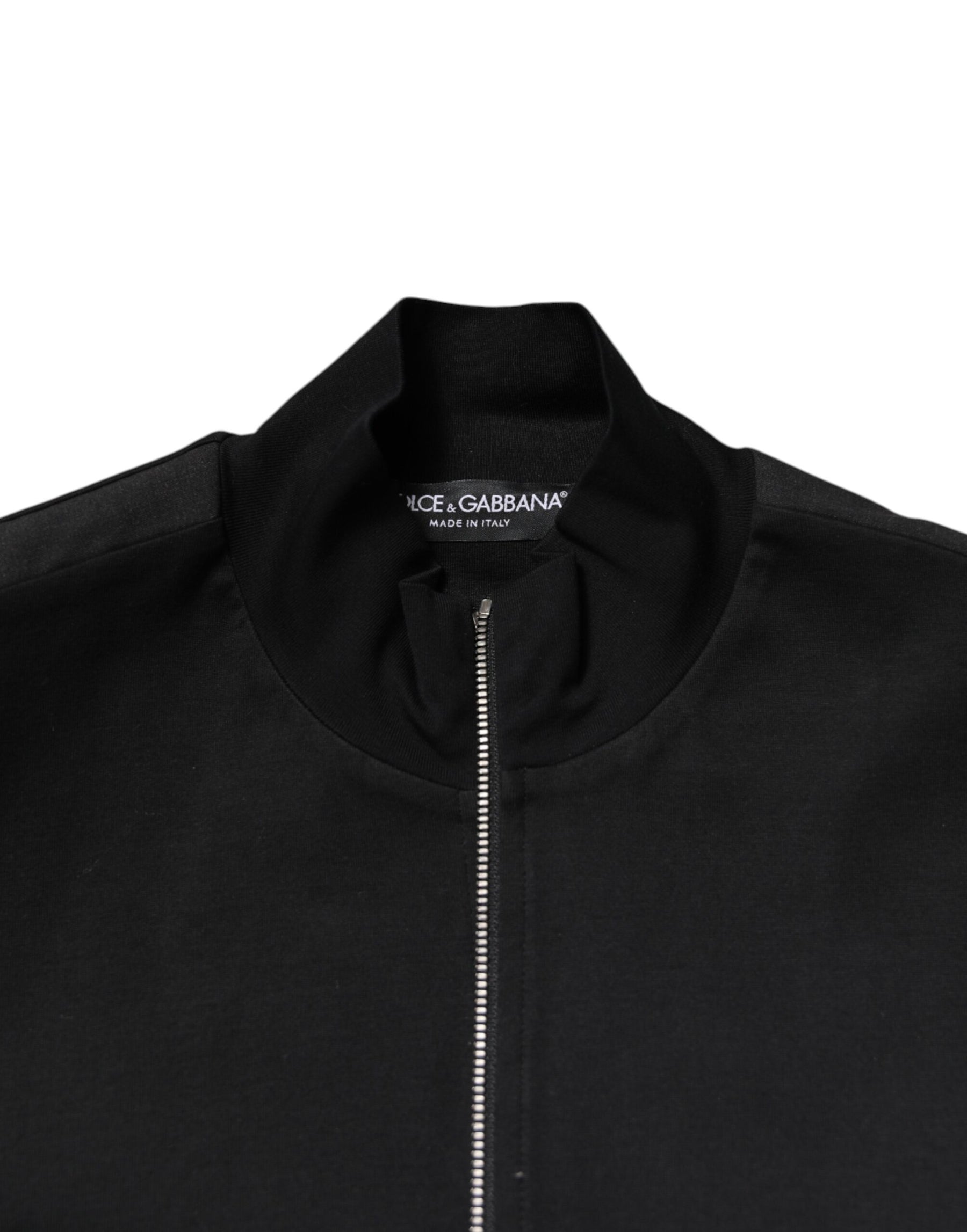 Dolce & Gabbana Black Cotton Logo Full Zip Men Bomber Jacket | Regal Royce