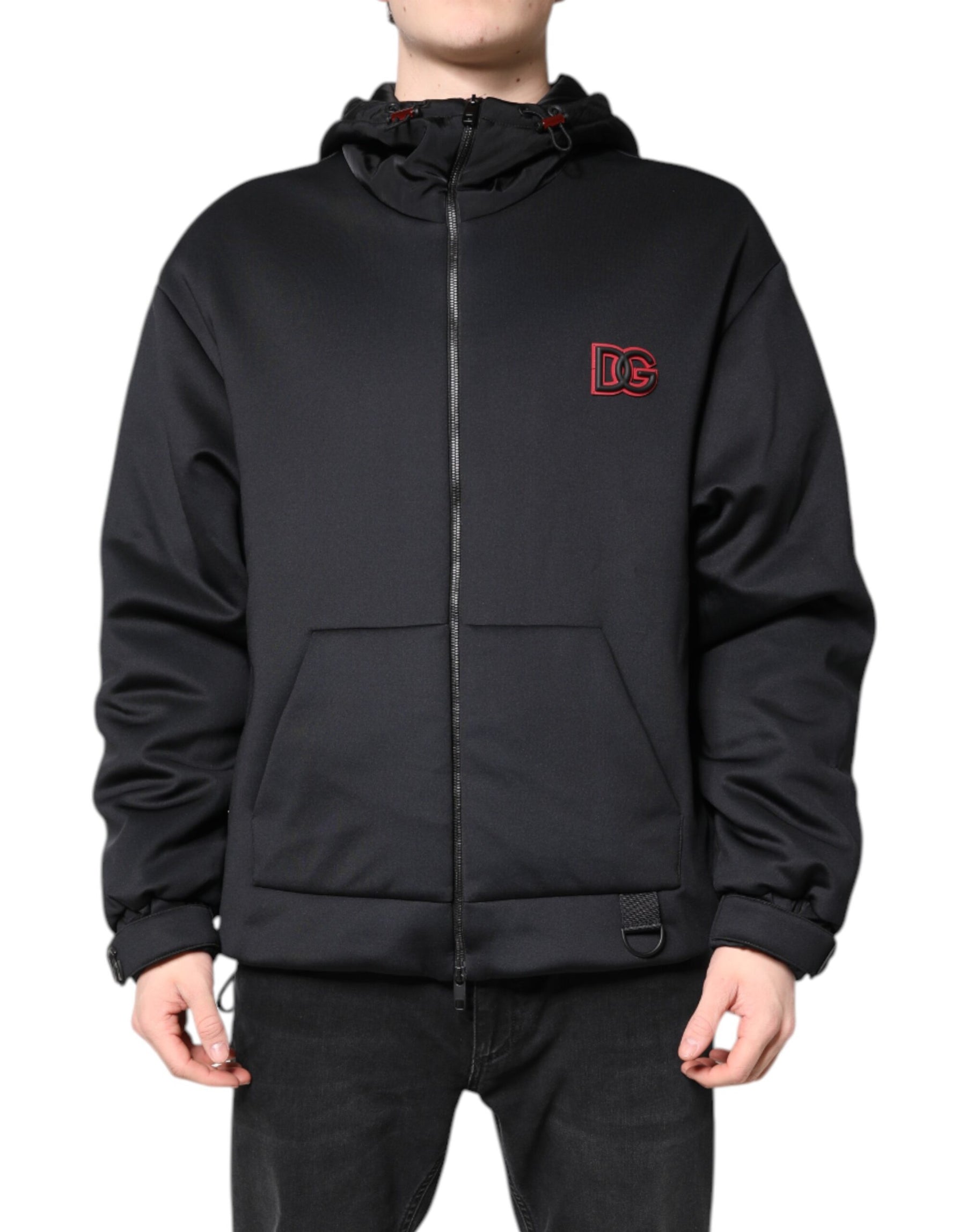 Dolce & Gabbana Black Polyester DG Hooded Full Zip Jacket | Regal Royce