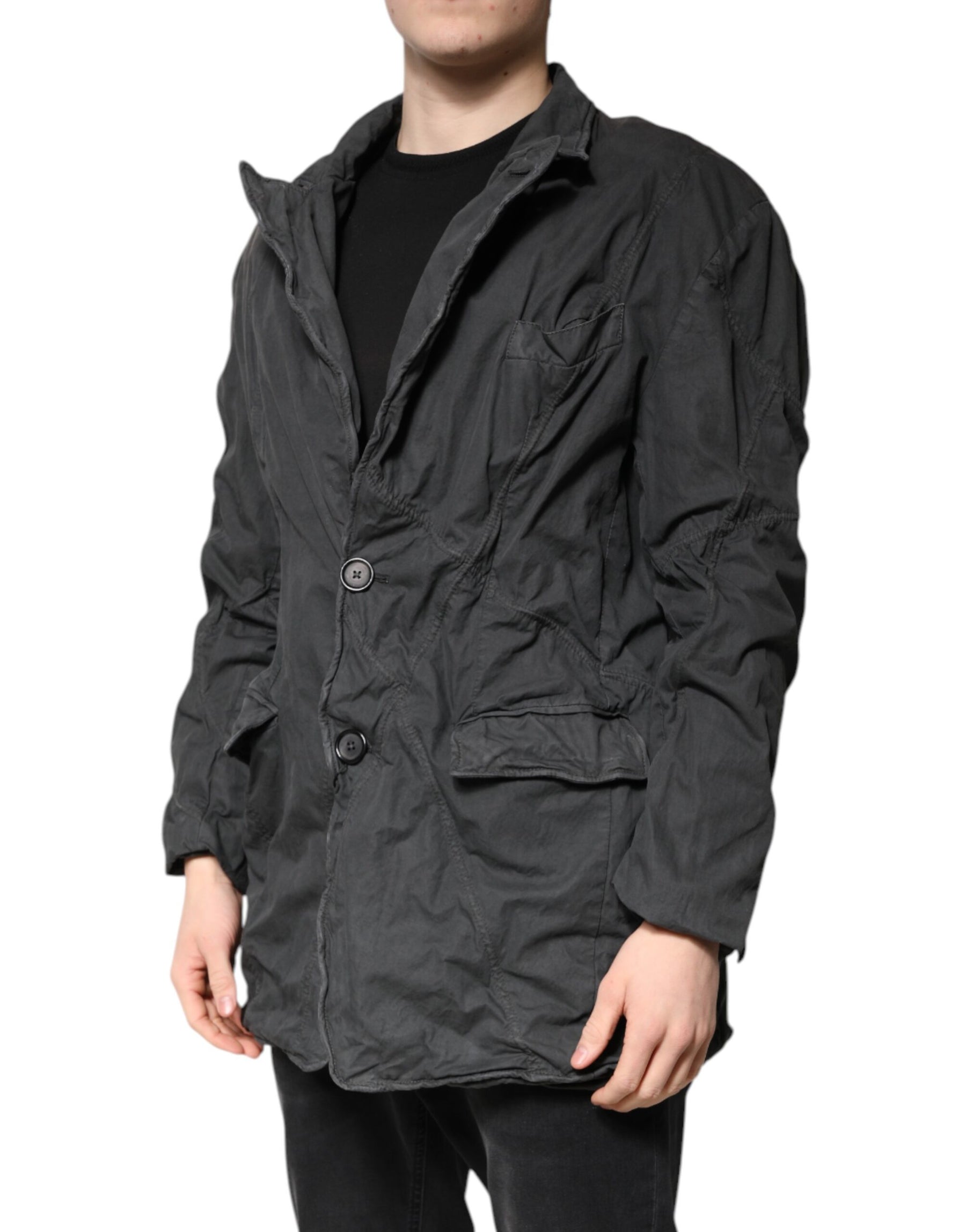 Dolce & Gabbana Black Solid Cotton Collared Coat Jacket | Regal Royce