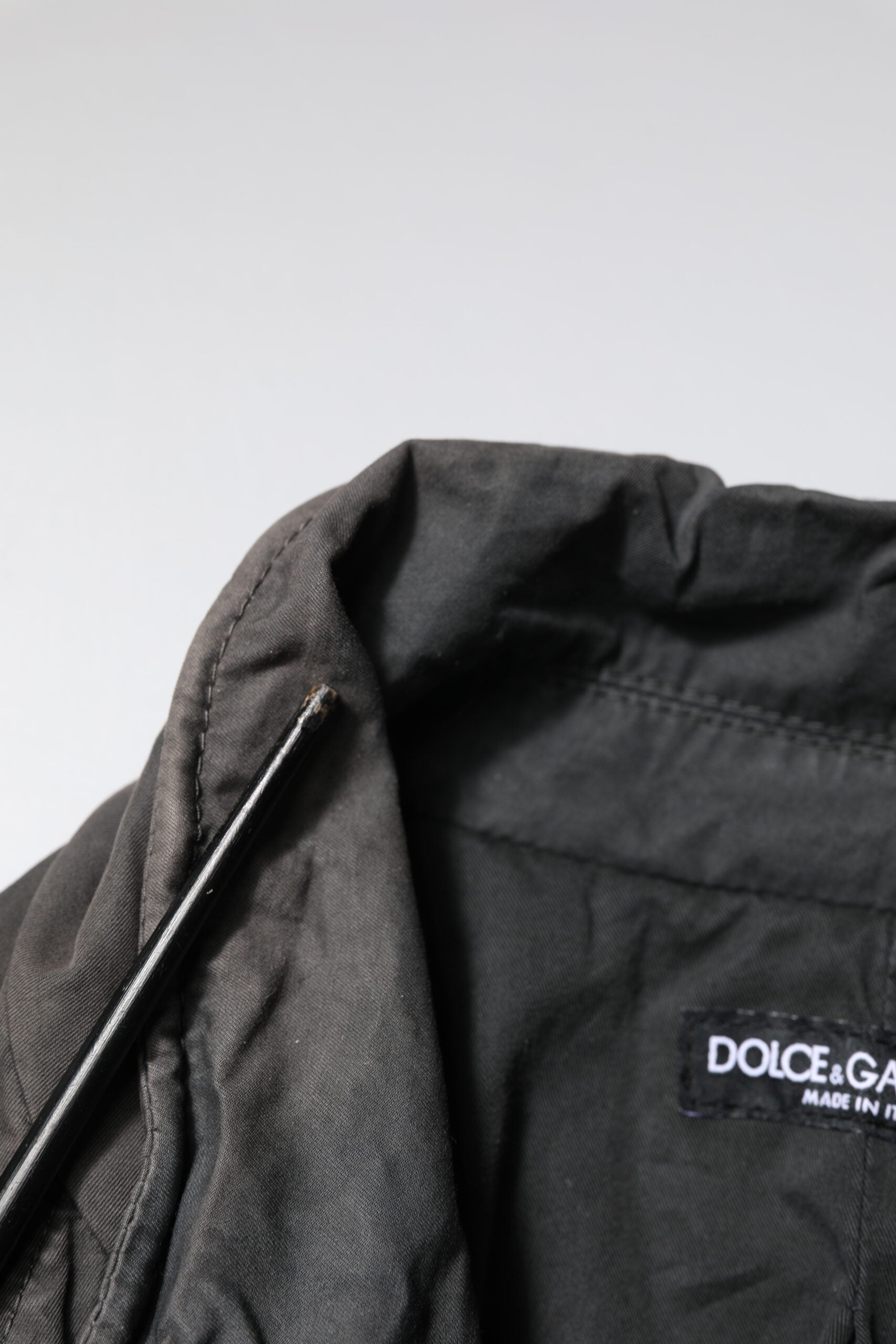 Dolce & Gabbana Black Solid Cotton Collared Coat Jacket | Regal Royce