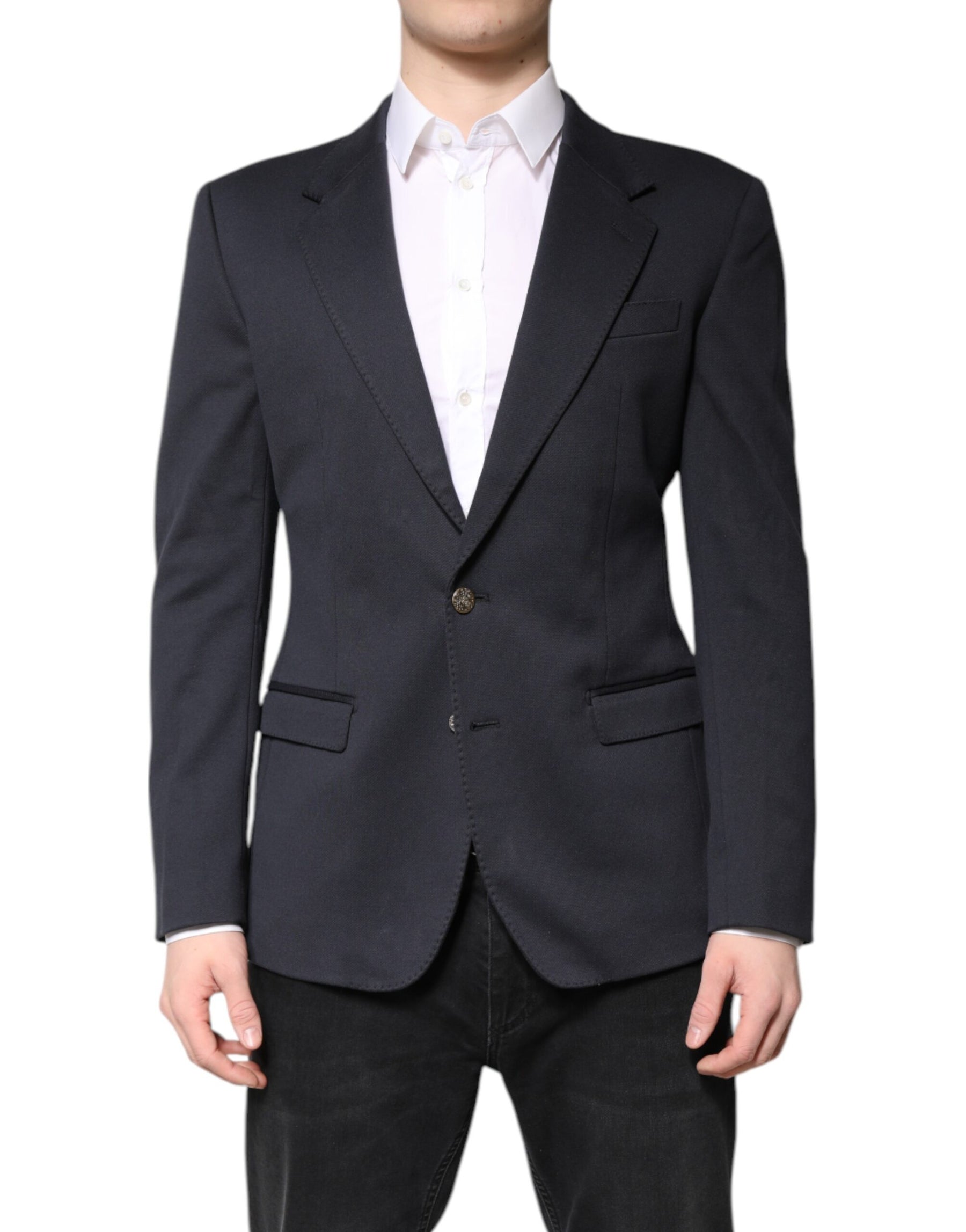 Dolce & Gabbana Dark Blue Cotton Men Jacket Coat Suit Blazer | Regal Royce
