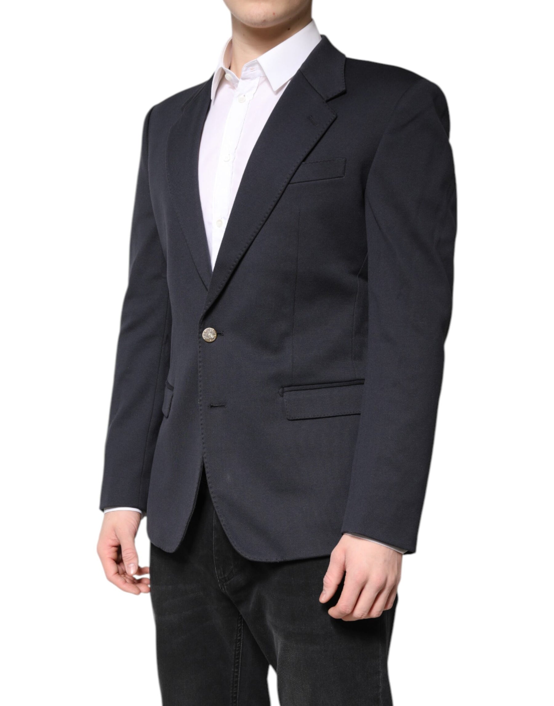 Dolce & Gabbana Dark Blue Cotton Men Jacket Coat Suit Blazer | Regal Royce
