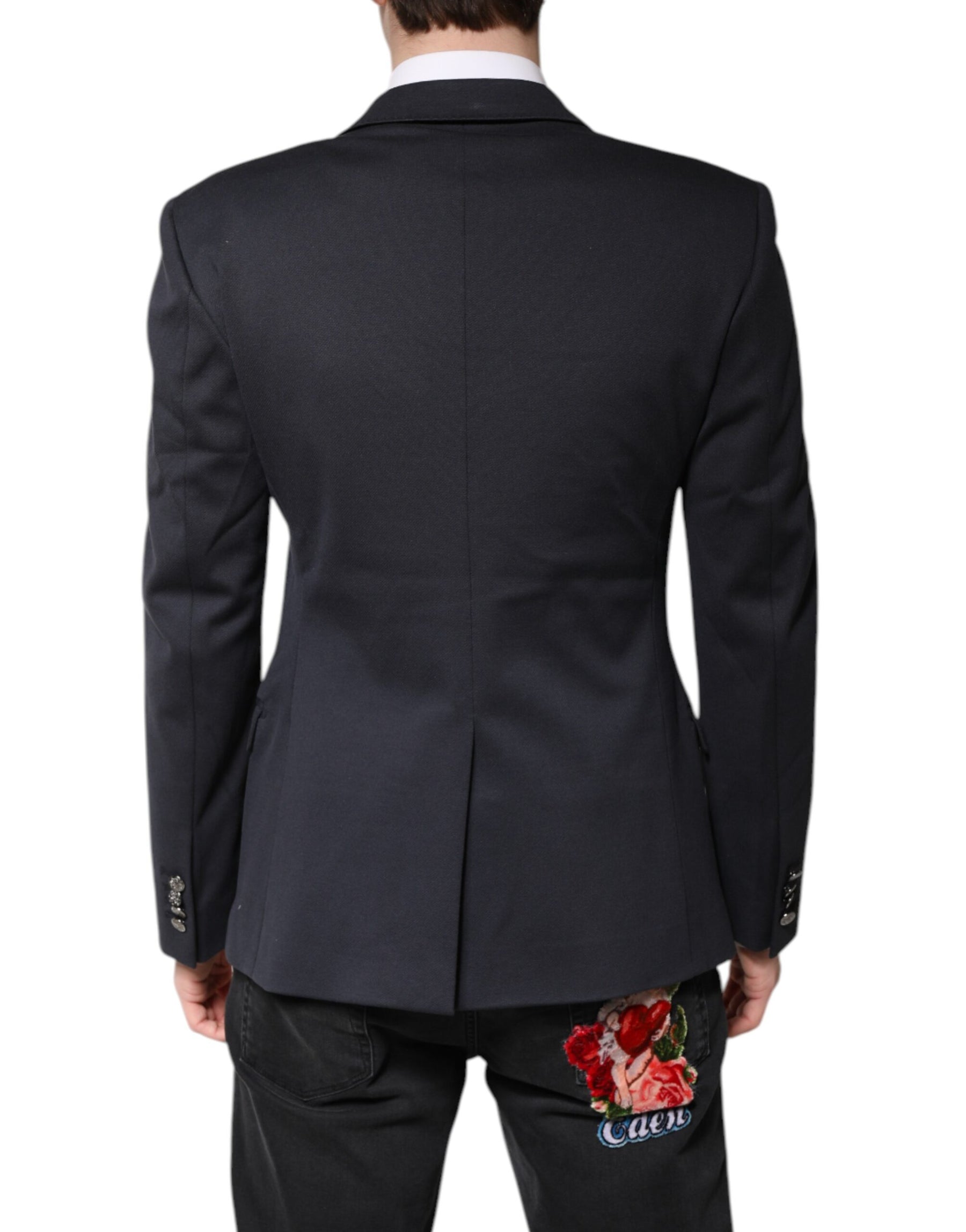 Dolce & Gabbana Dark Blue Cotton Men Jacket Coat Suit Blazer | Regal Royce