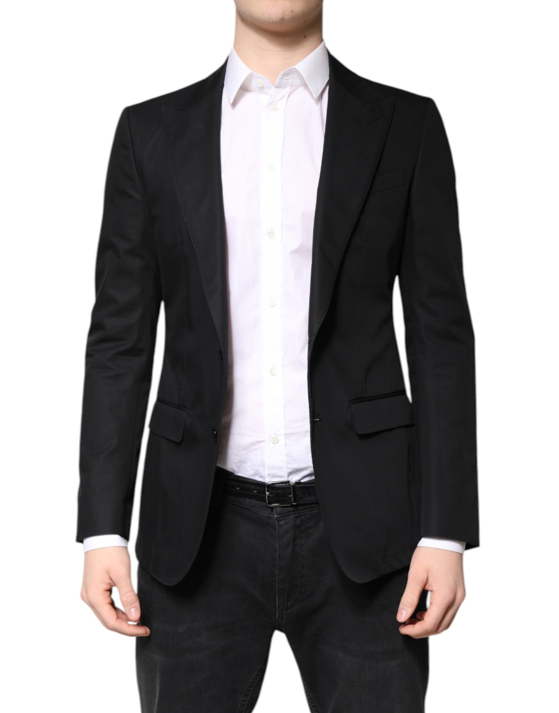 Dolce & Gabbana Black Cotton Single Breasted Men Coat Blazer | Regal Royce