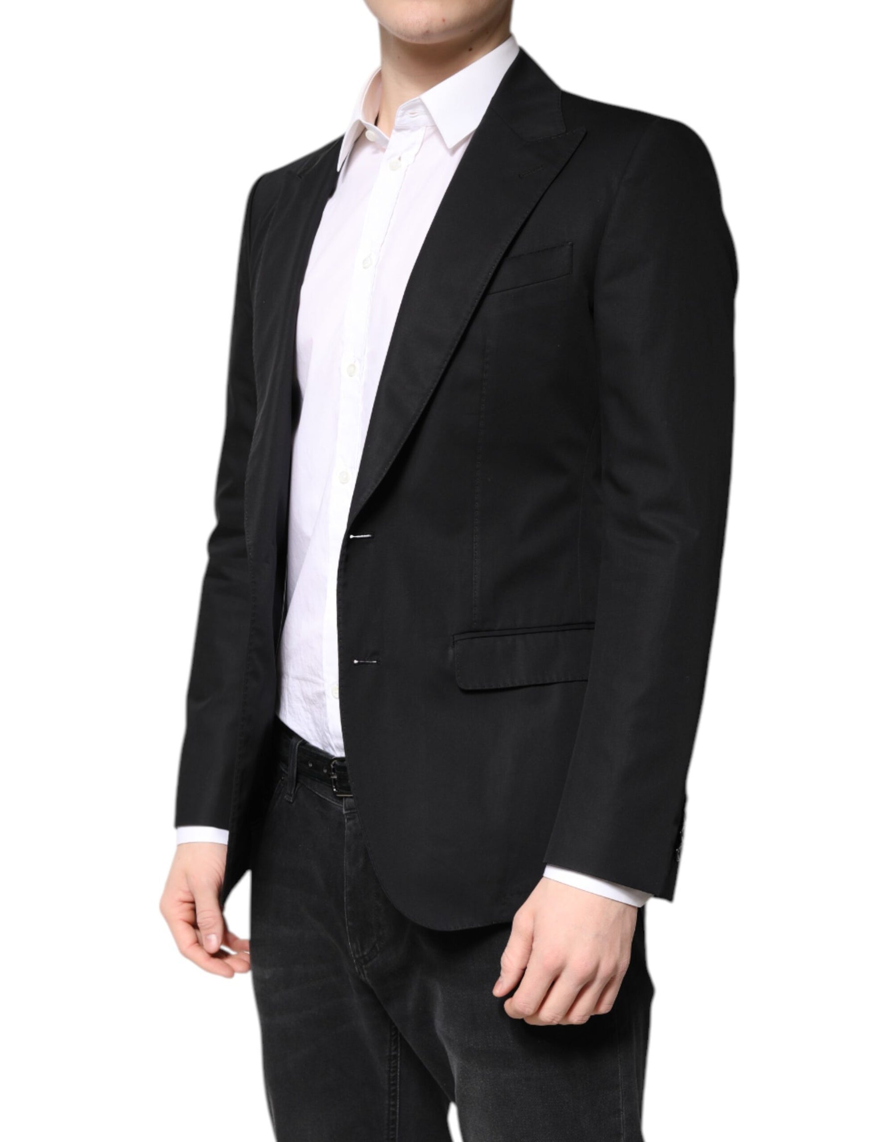 Dolce & Gabbana Black Cotton Single Breasted Men Coat Blazer | Regal Royce