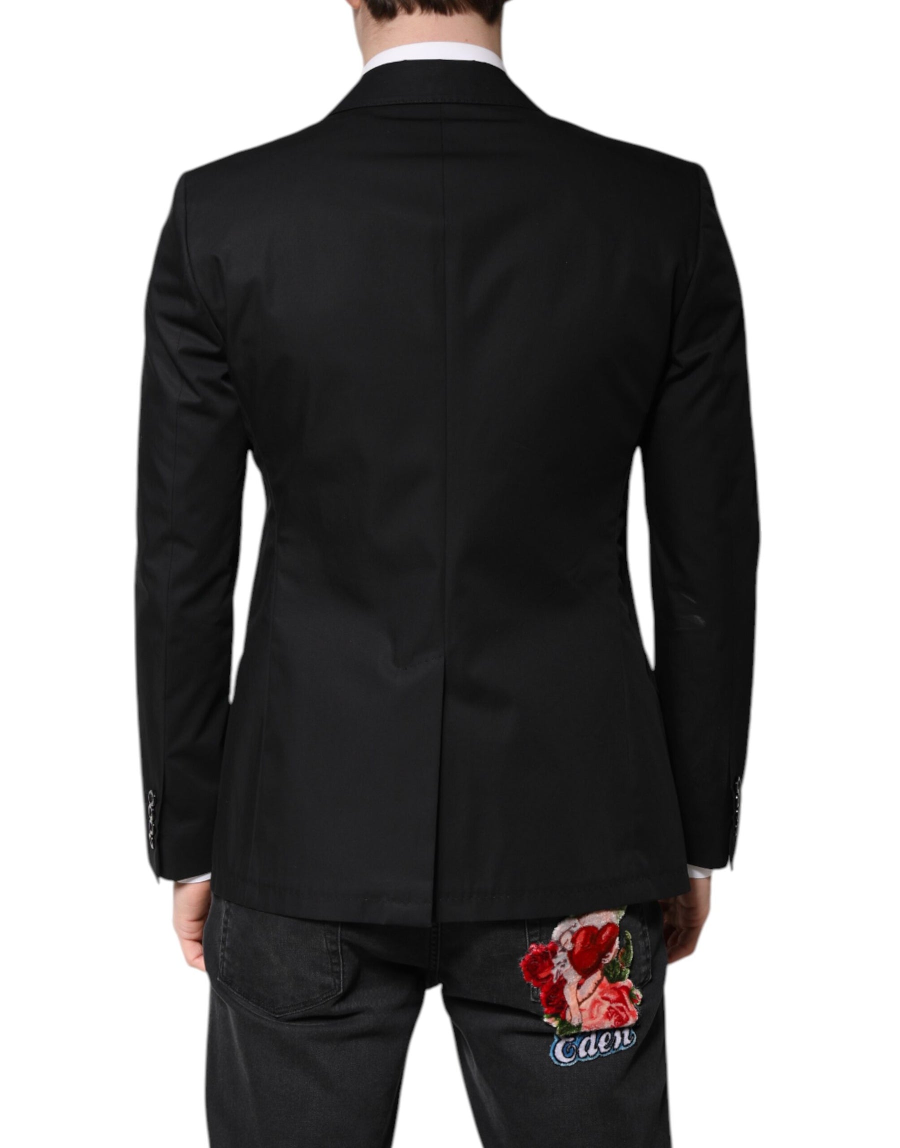 Dolce & Gabbana Black Cotton Single Breasted Men Coat Blazer | Regal Royce