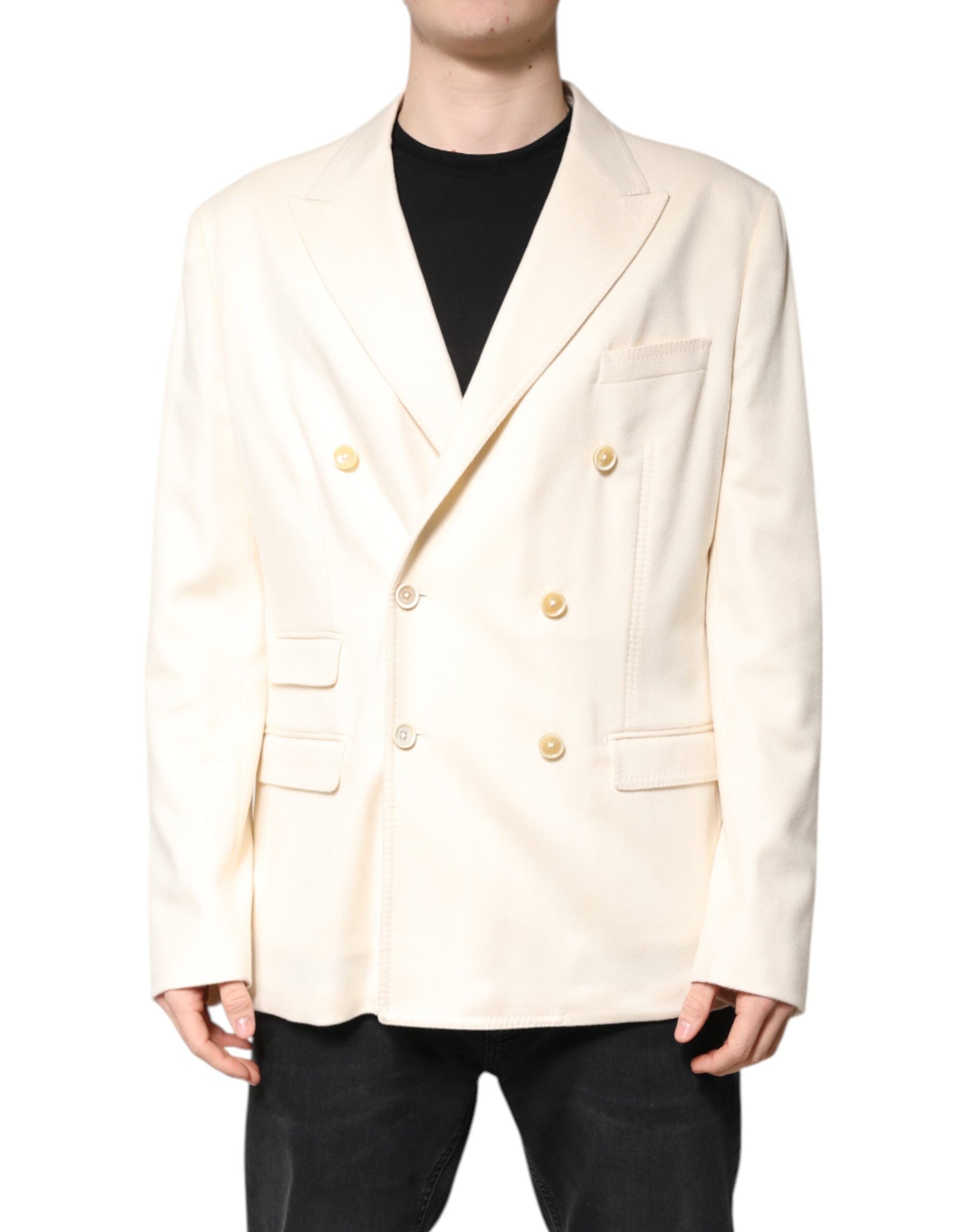 Dolce & Gabbana Beige Cashmere Double Breasted Coat Blazer | Regal Royce