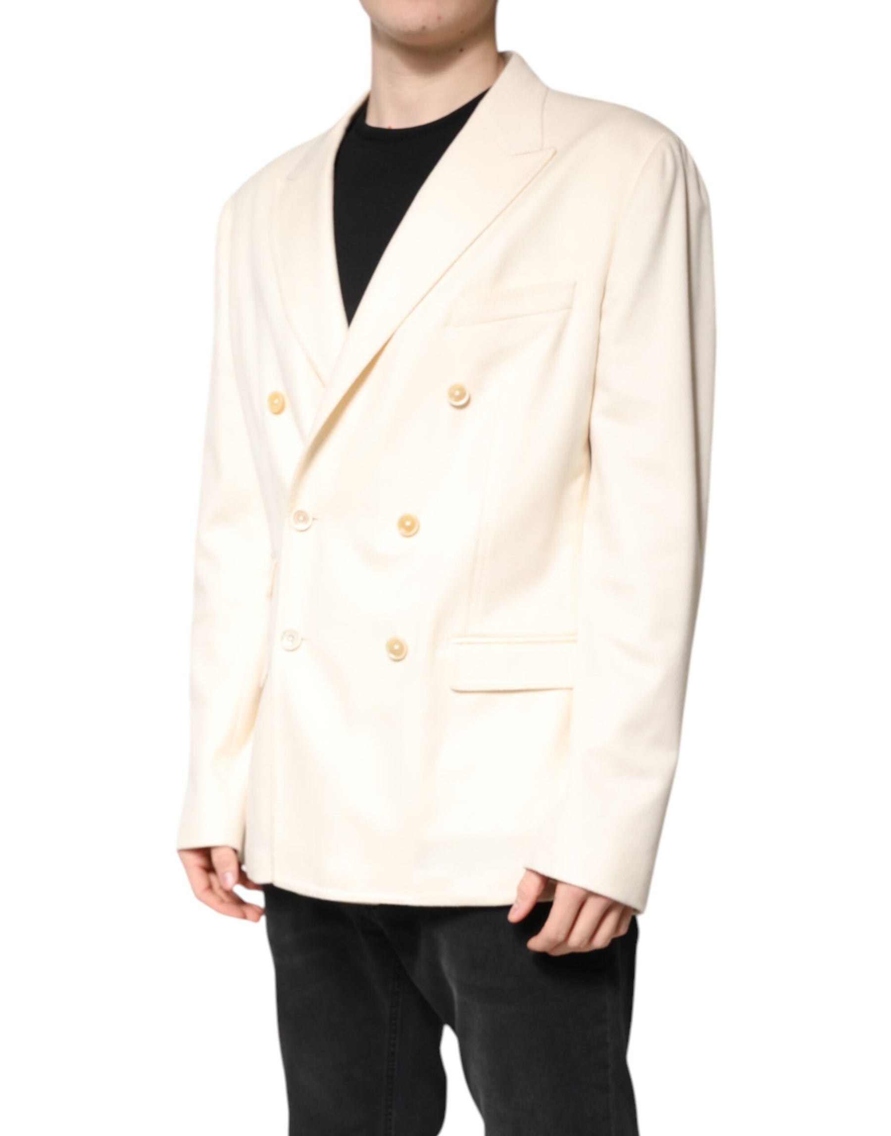 Dolce & Gabbana Beige Cashmere Double Breasted Coat Blazer | Regal Royce
