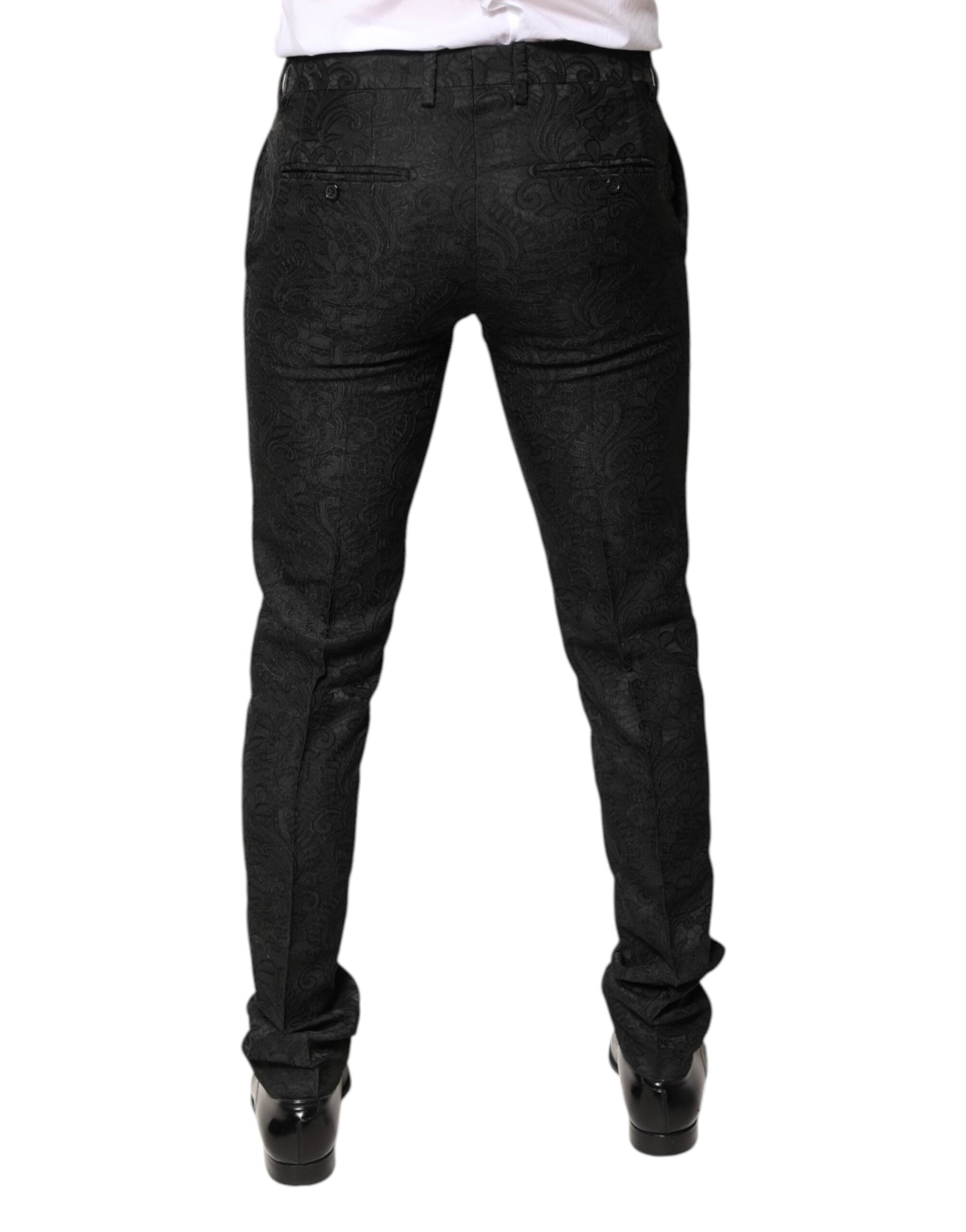 Dolce & Gabbana Black Floral Jacquard Mid Waist Dress Pants | Regal Royce